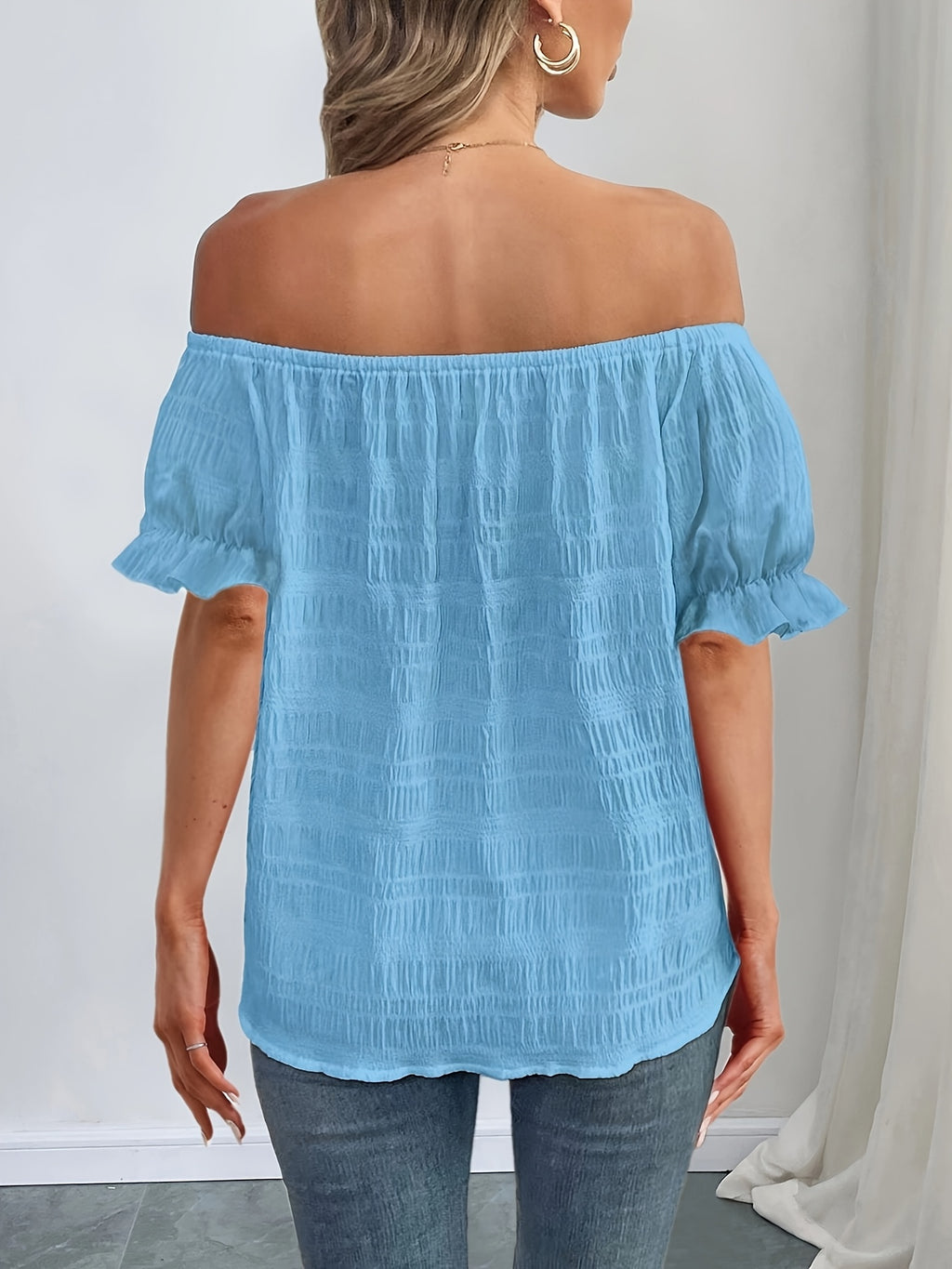 French Elegant Women's Casual Pleated Off-the-Shoulder Short Sleeve Top Summer Dress