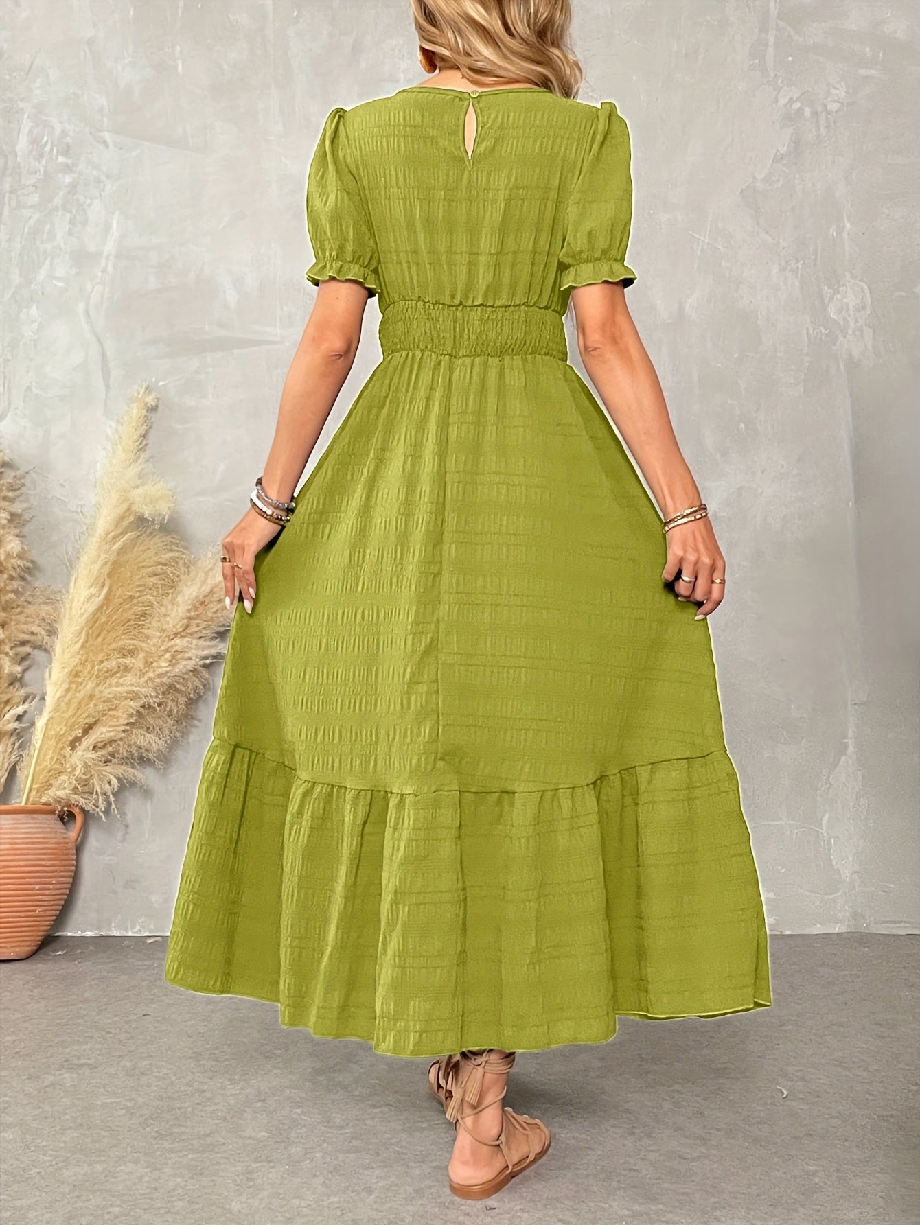 St. Patrick's Summer Round Neck Design Ruffle Sleeve Maxi Dress