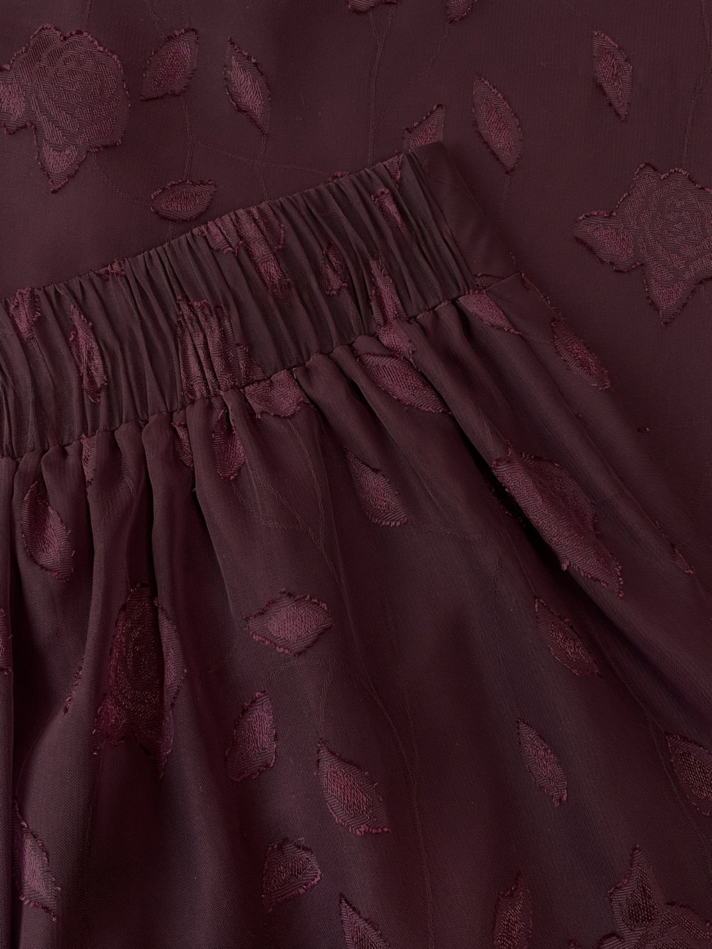 Women'S Elegant Maroon Jacquard Ruffle Hem Skirt - High-Waisted, Flowing A-Line Design, Off-Shoulder Ruffle Detail, Polyester, All-Season Wear, Casual Chic Outfit | Asymmetrical Skirt | Ruffle Hem