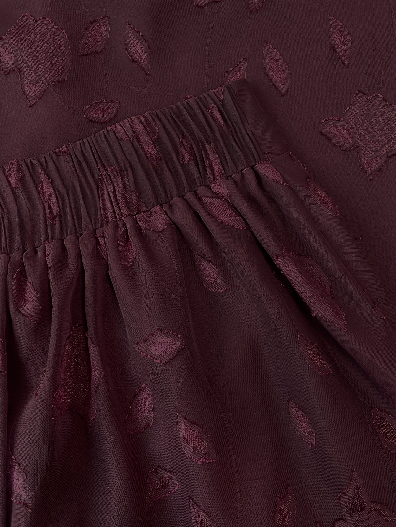 Women'S Elegant Maroon Jacquard Ruffle Hem Skirt - High-Waisted, Flowing A-Line Design, Off-Shoulder Ruffle Detail, Polyester, All-Season Wear, Casual Chic Outfit | Asymmetrical Skirt | Ruffle Hem