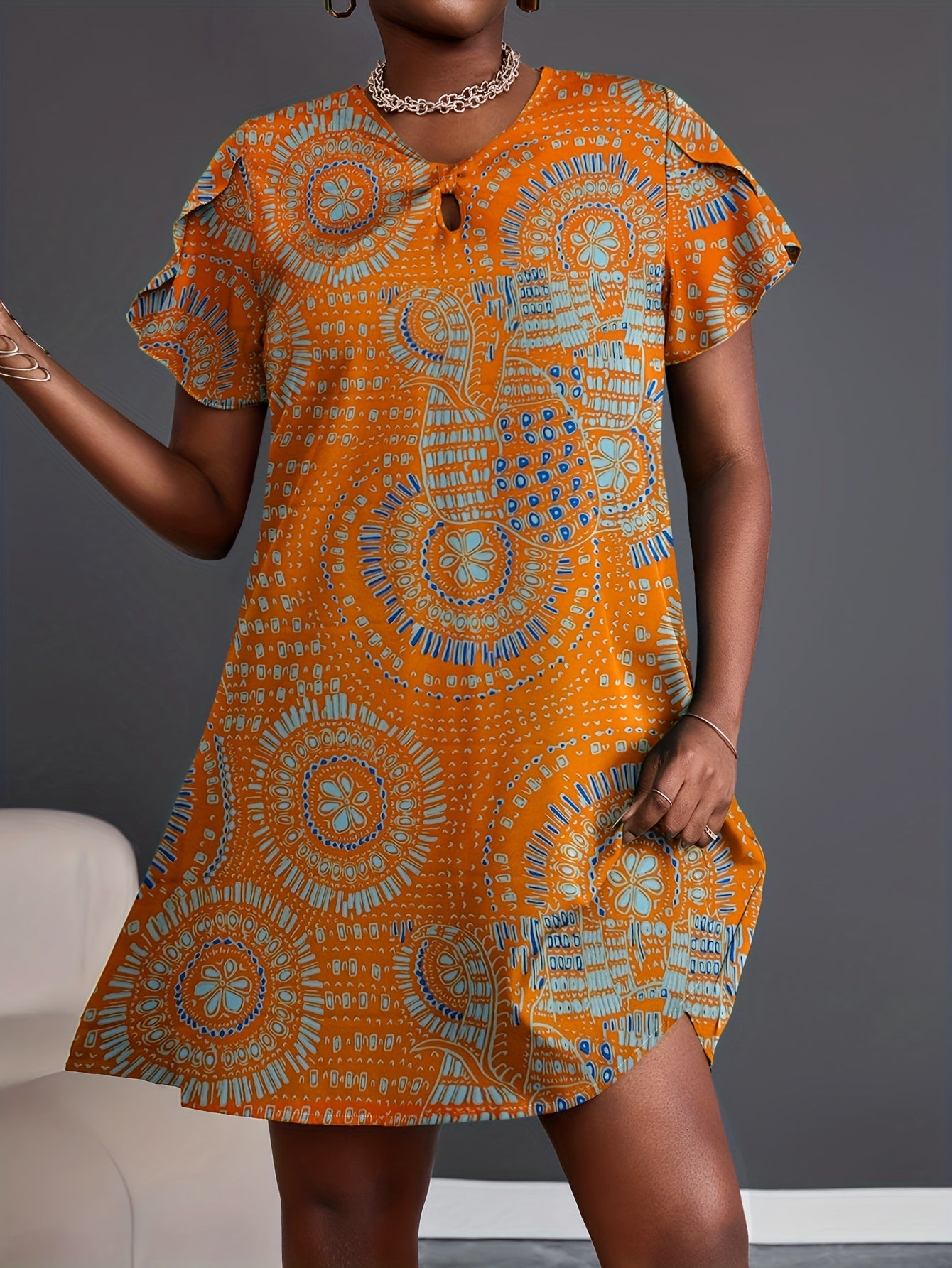 Summer New Twisted Design Short Sleeve Printed Dress