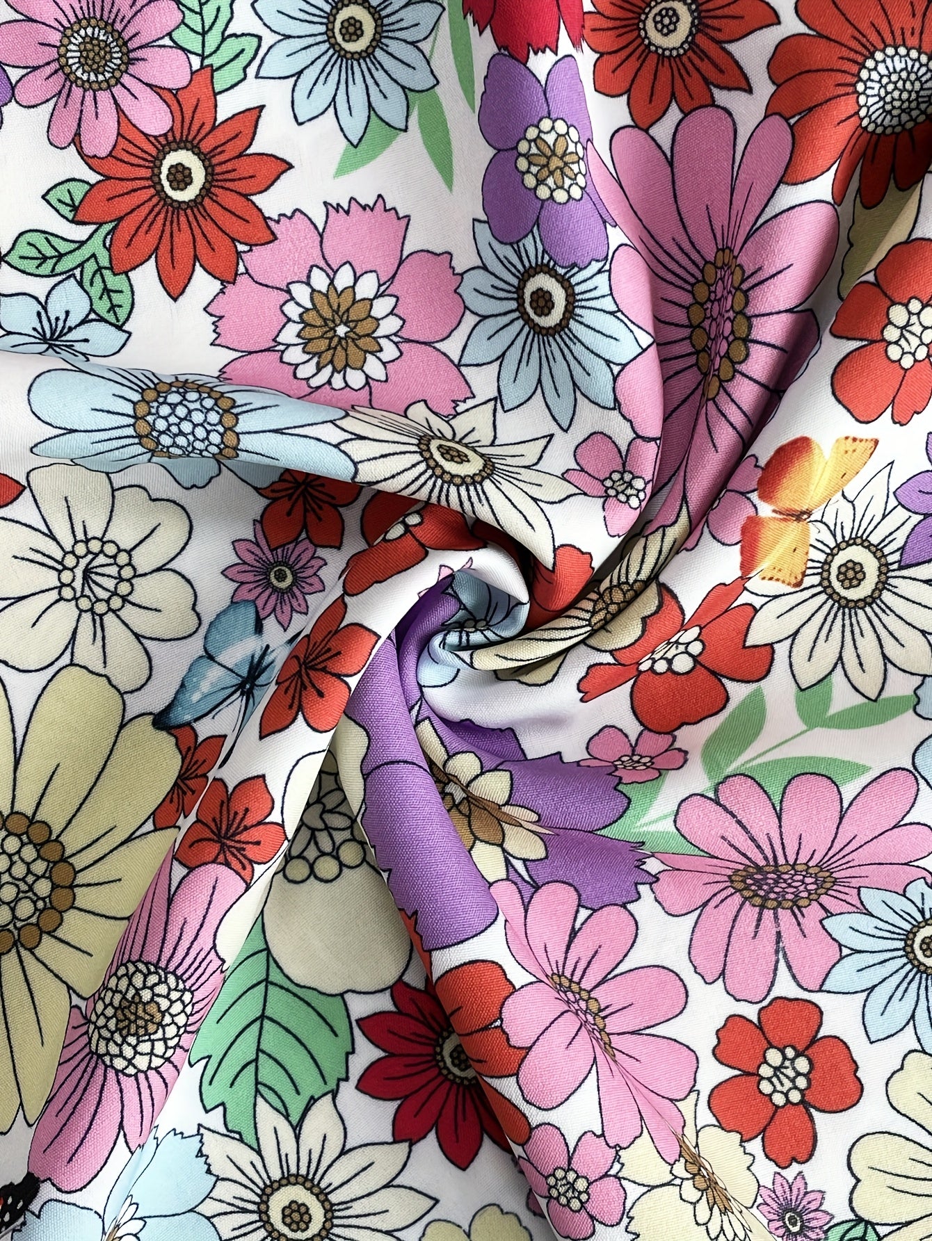 Women's Summer Floral Print Off-Shoulder Long Sleeve Blouse - Ruffled Sleeve Edges, Vibrant Multicolor Flowers on White, Machine Washable Lightweight Top for Spring\u002FSummer Casual & Resort Wear, Cute Summer Tops