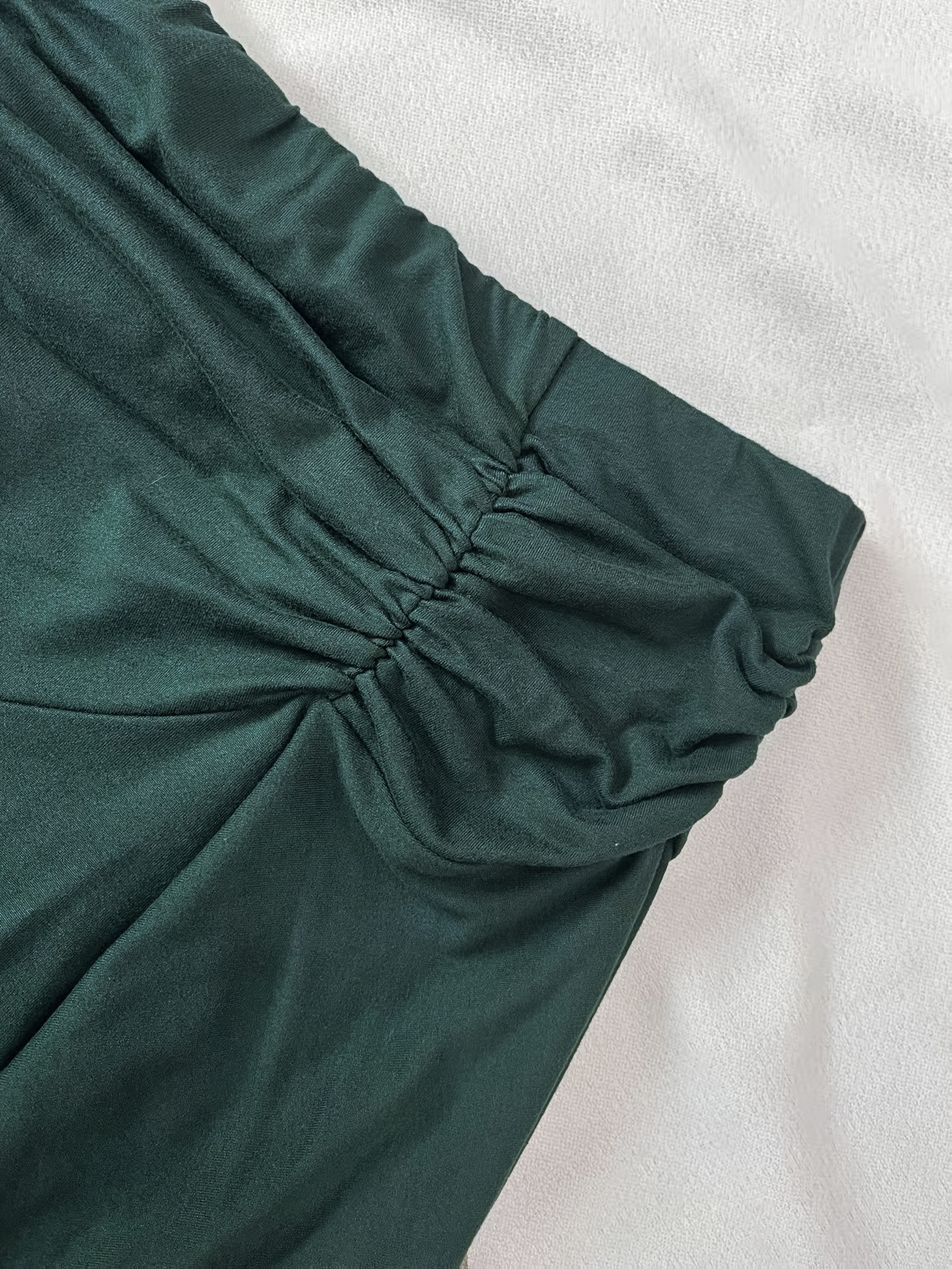 Women's Elegant High-Waist Pleated Mini Skirt with Asymmetrical Hem - Dark Green, A-Line Silhouette, Faux Drawstring Detail, Stretchy & Machine Washable for Spring\u002FSummer, Casual Wear | Smooth Texture