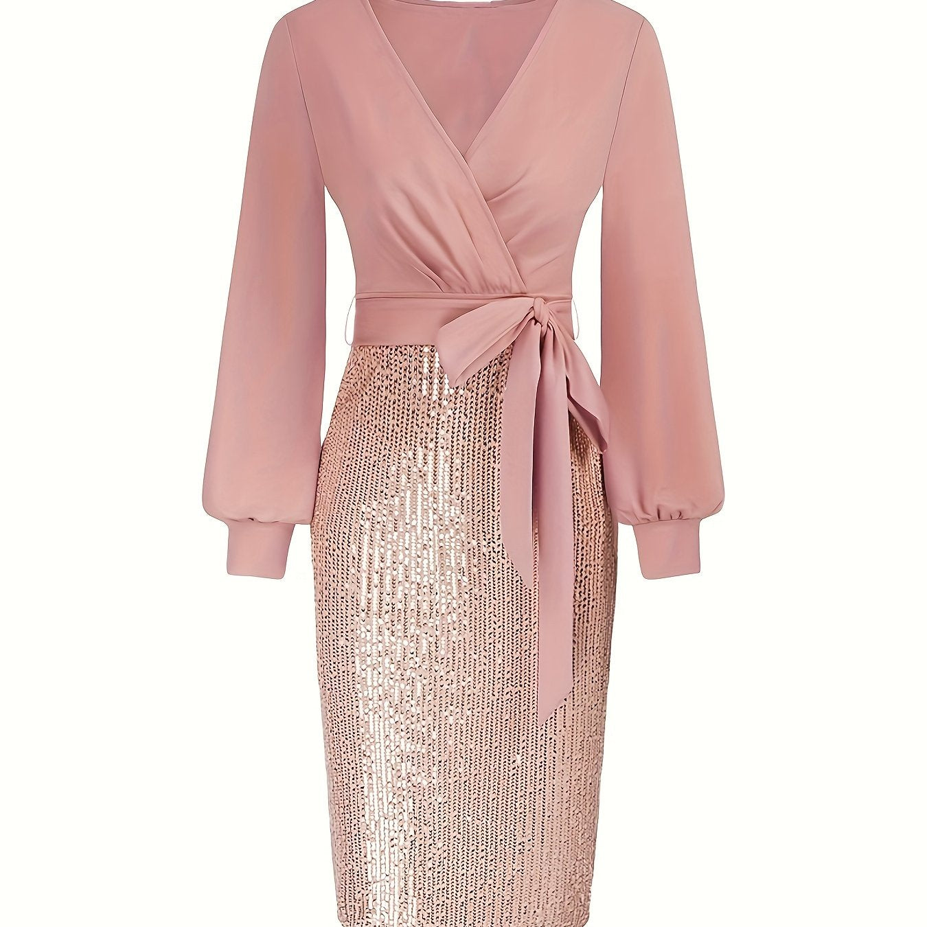 Elegant Black Sequin Bodycon Dress with Deep V-Neck and Long Sleeves - Perfect for Formal Events and Parties, Party Dress | Sequin Embellished Dress | Sleek Fit Dress