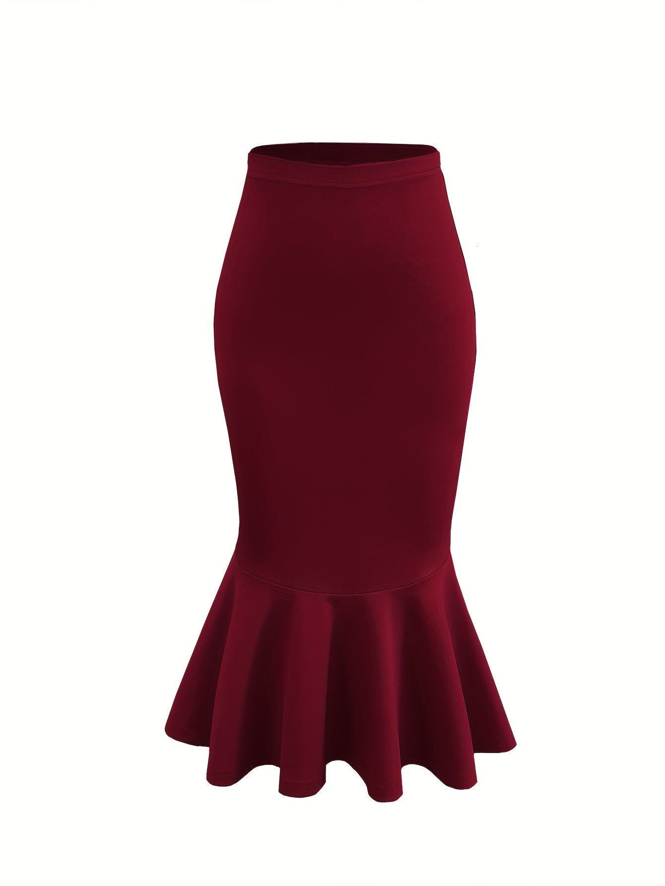 Women's High-Waisted Stretchy Mermaid Skirt - Elegant Ruffled Hem A-Line Pencil Skirt, Solid Color Machine Washable Slim Fit for Spring\u002FSummer Casual & Formal Wear, Formal Attire, Fish Tail Style, Nontransparent Fabric