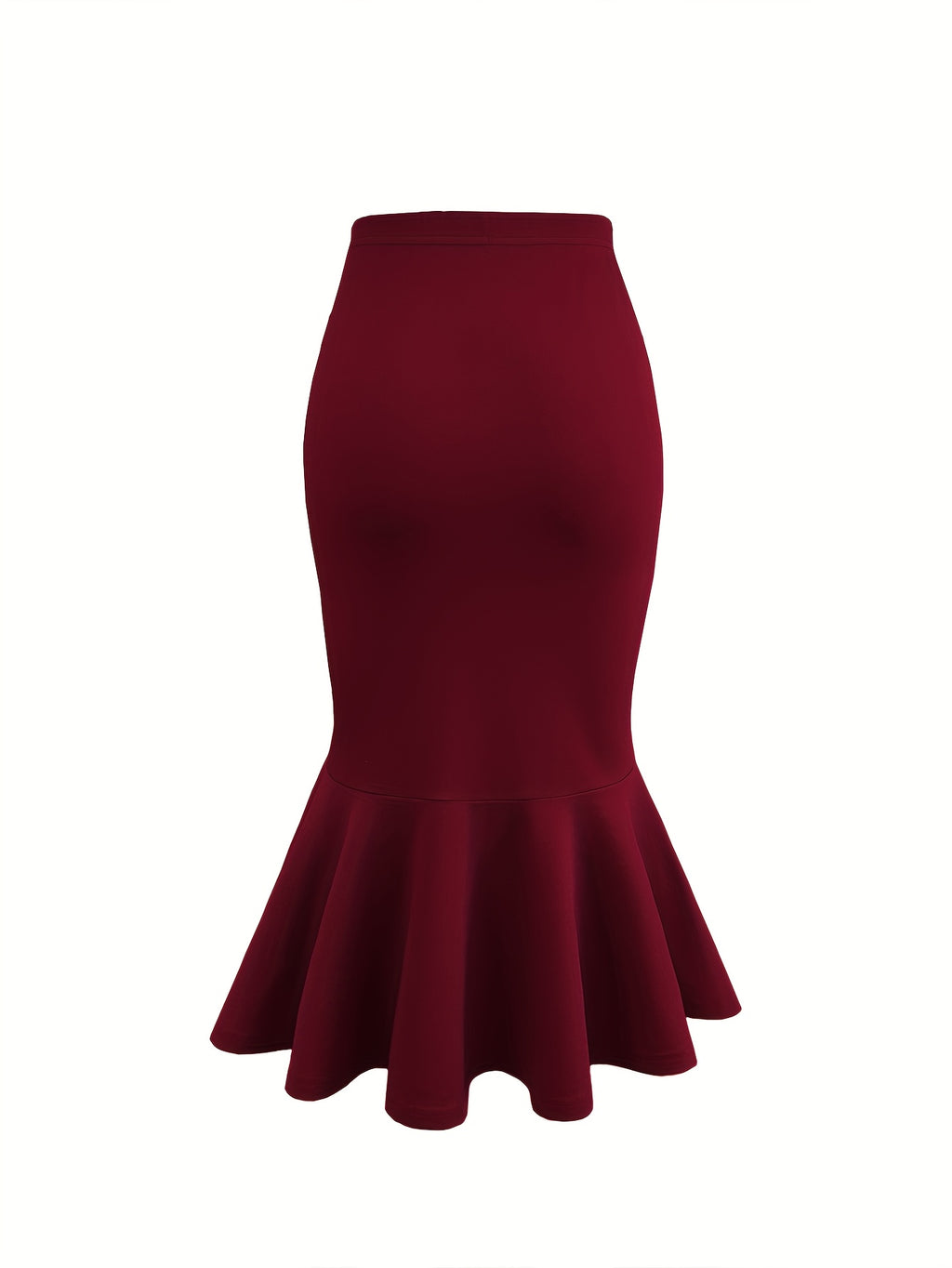 Women's High-Waisted Stretchy Mermaid Skirt - Elegant Ruffled Hem A-Line Pencil Skirt, Solid Color Machine Washable Slim Fit for Spring\u002FSummer Casual & Formal Wear, Formal Attire, Fish Tail Style, Nontransparent Fabric
