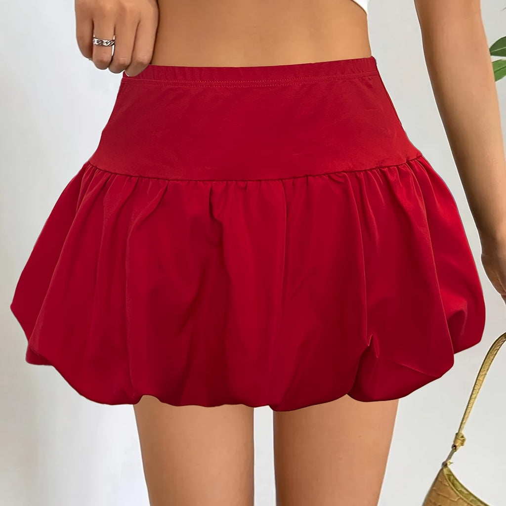 Women's High-Waisted A-Line Skirt - Stretchy Red Casual Summer Skirt with Flared Hem, Machine Washable Spring\u002FSummer Vacation Outfit