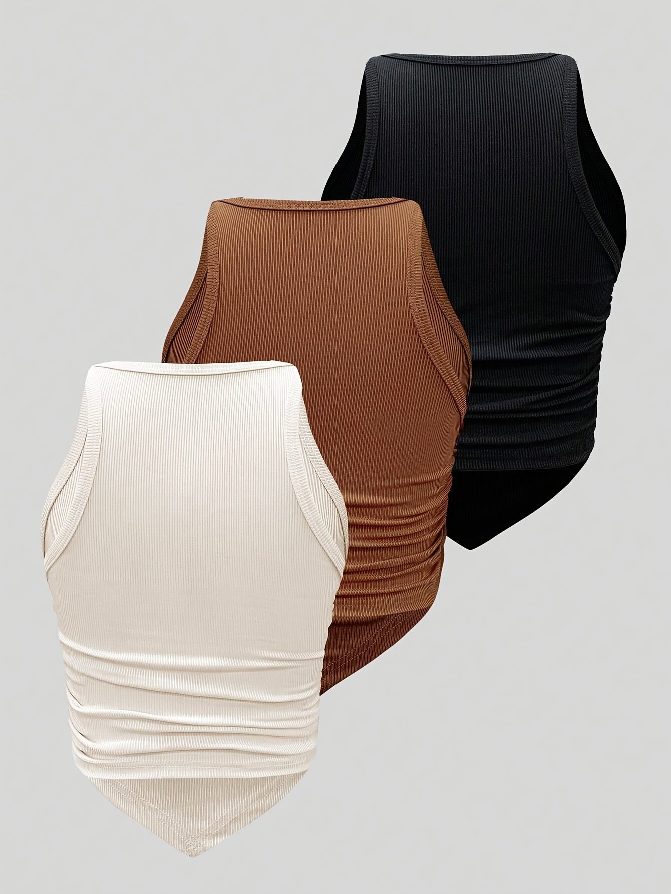 Women'S Casual Short Ribbed Sleeveless Top Summer Three-Piece Set