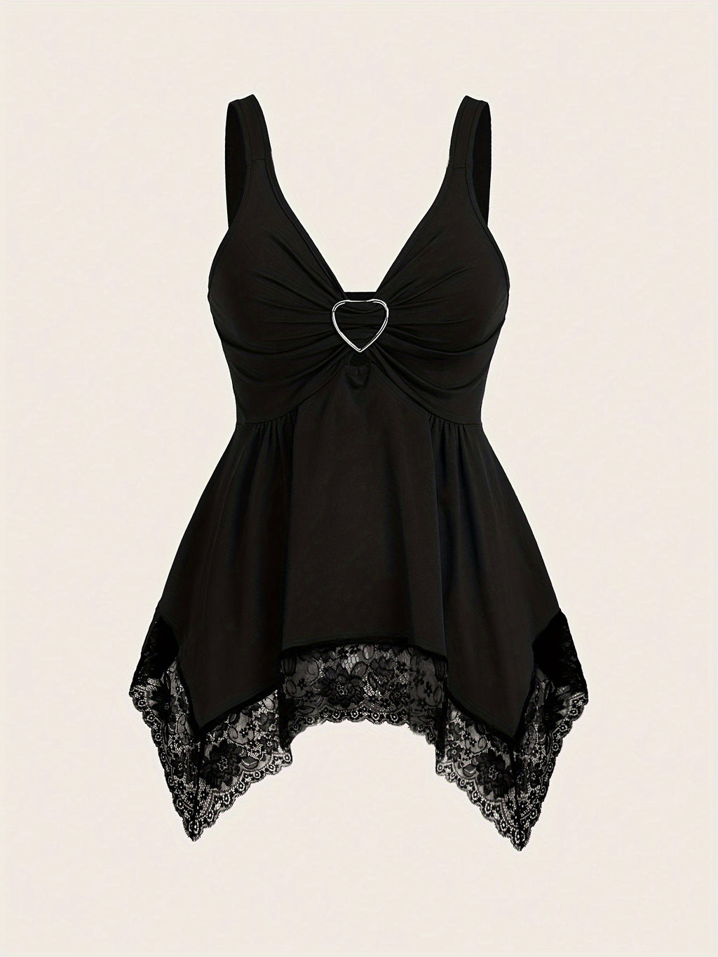 1pc Elegant Lace-Trimmed V-Neck Camisole with Thick Straps - Sexy French Style Knitted Top for Women, Polyester, All Seasons