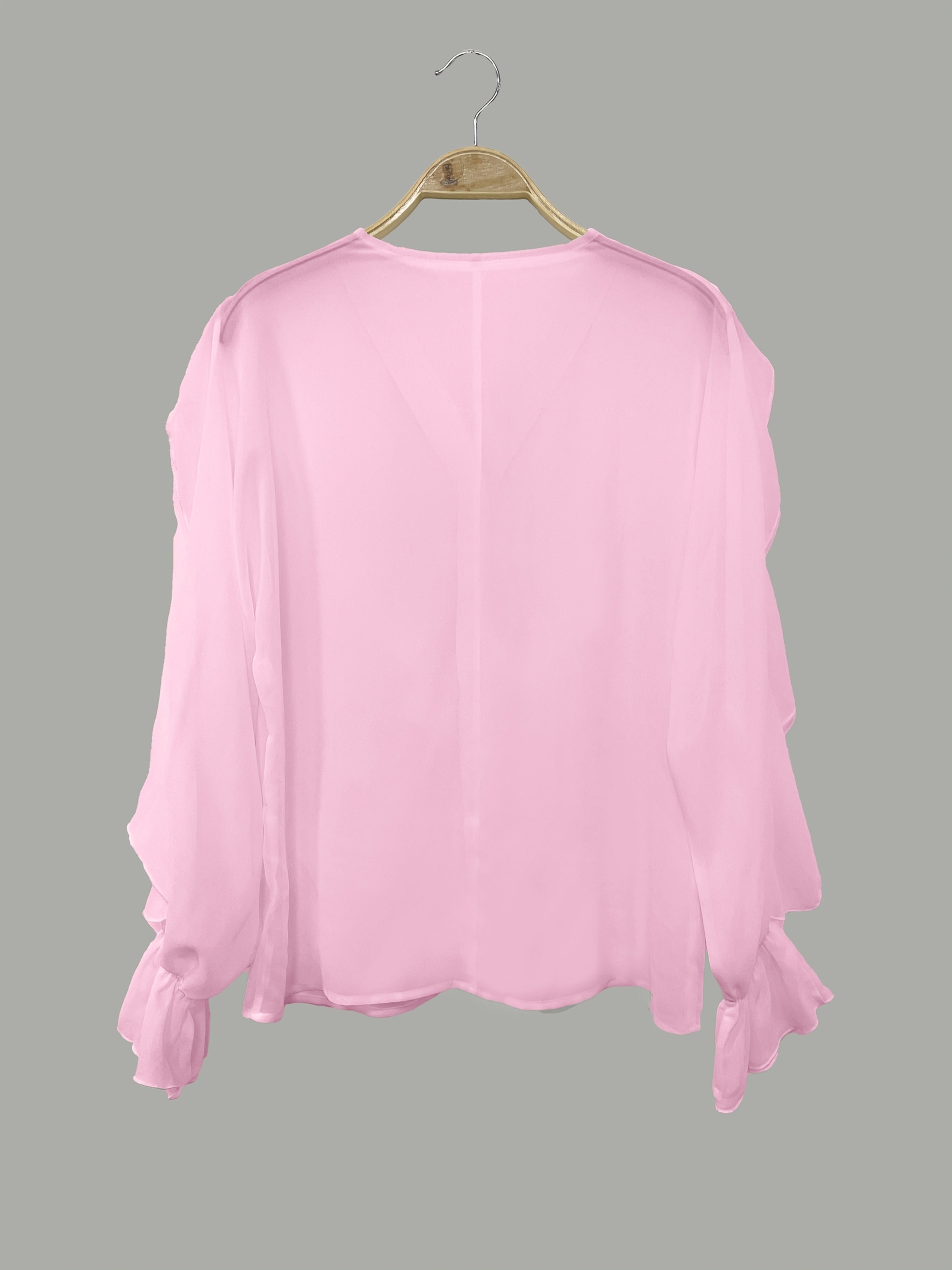 Solid Color Button Front Blouse, Elegant Long Sleeve Ruffle Trim Blouse for Spring & Fall - Women's Clothing - Soft Fabric - For Women - Suitable for Casual & Formal Occasions - Perfect Gift for Her