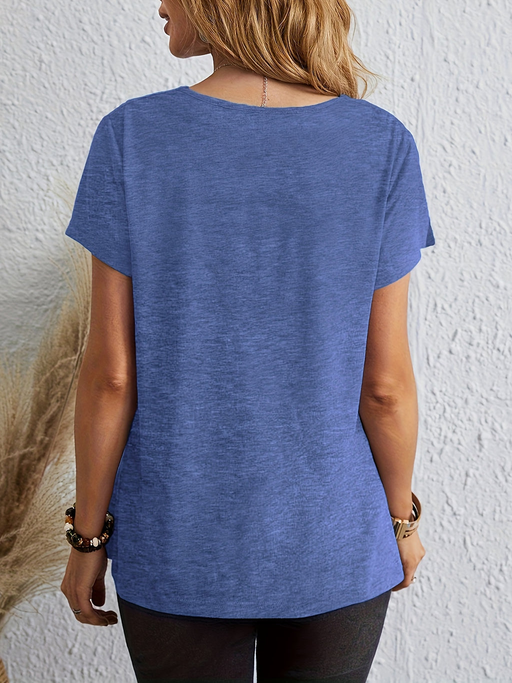 Women's Casual High-Stretch Drop Neck Short Sleeve T-Shirt - Soft Fabric, Solid Color, Machine Washable, All-Season Comfort Fit