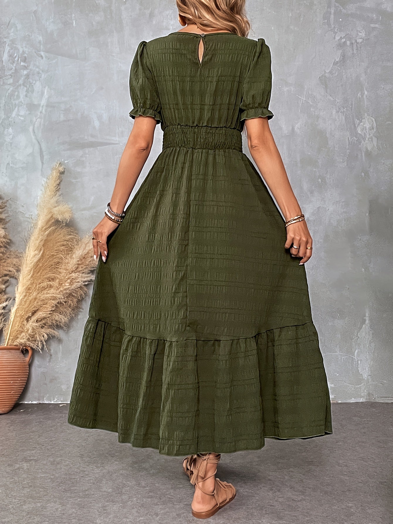 St. Patrick's Summer Round Neck Design Ruffle Sleeve Maxi Dress