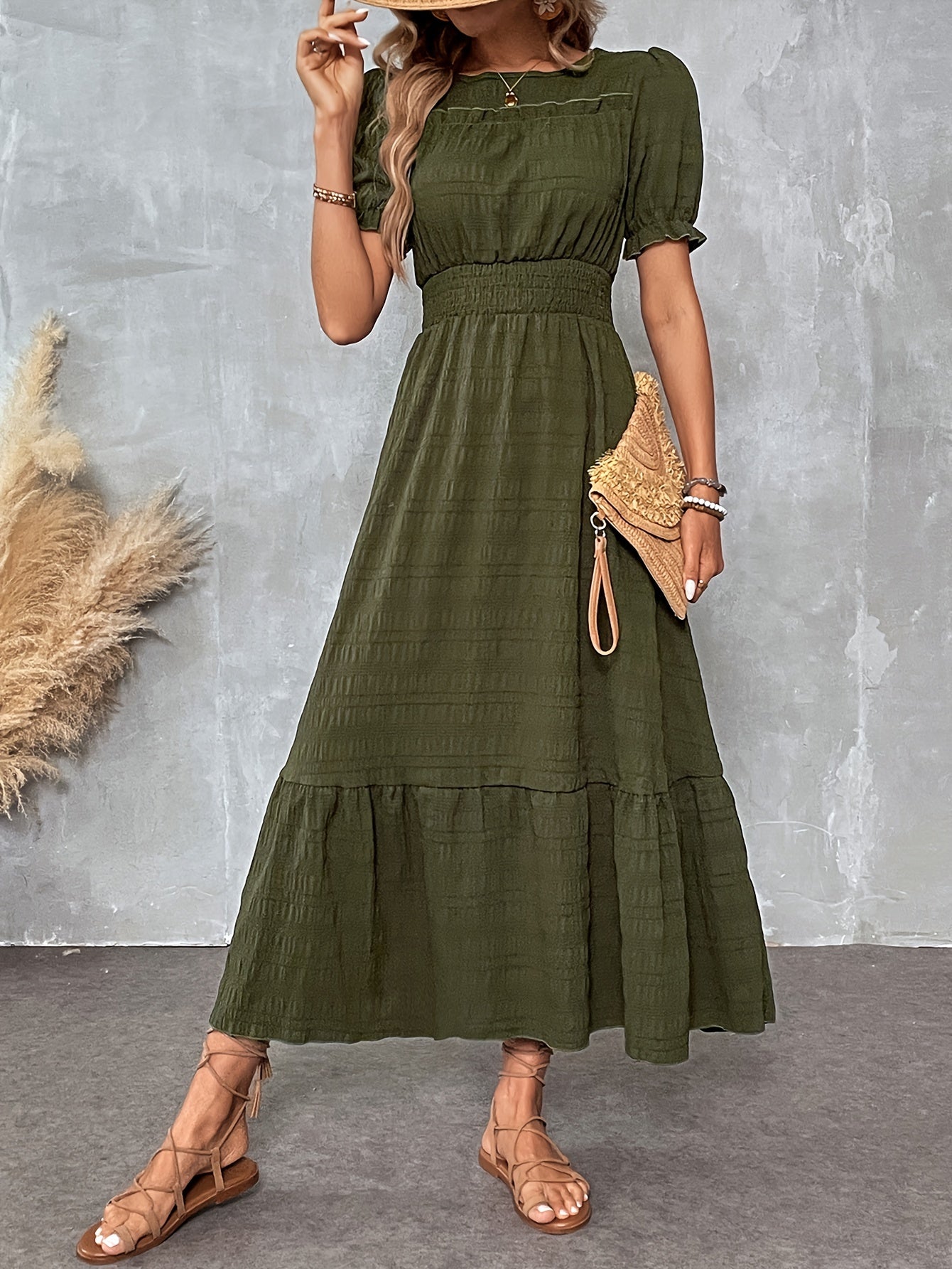 St. Patrick's Summer Round Neck Design Ruffle Sleeve Maxi Dress