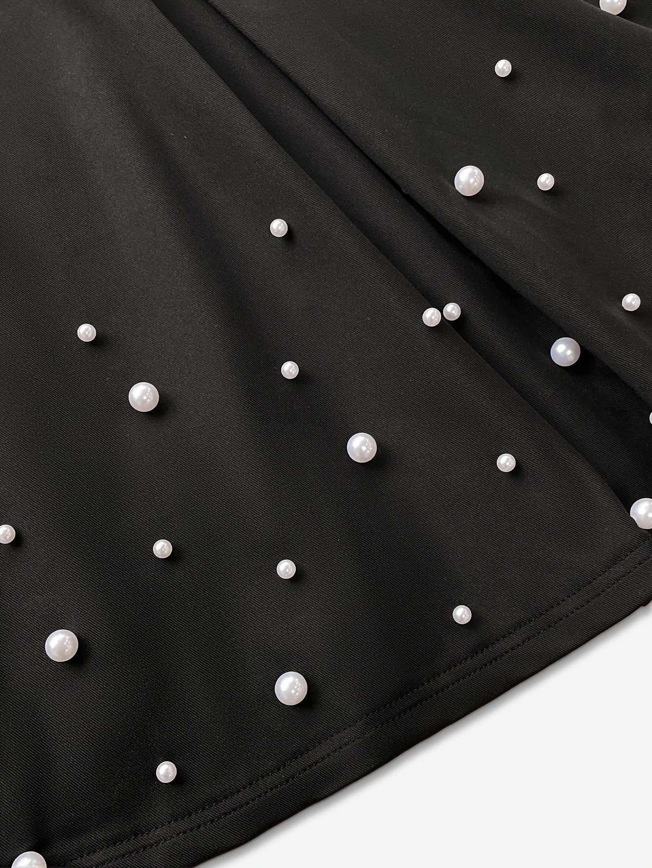 Elegant High-Waist Pearl-Embellished Skirt for Women - Vintage Style Umbrella Skirt with Decorative Studs, Black A-Line Design for Parties and Events, Summer Skirt|Elegant Skirt Design|Decorative Skits, Skirt