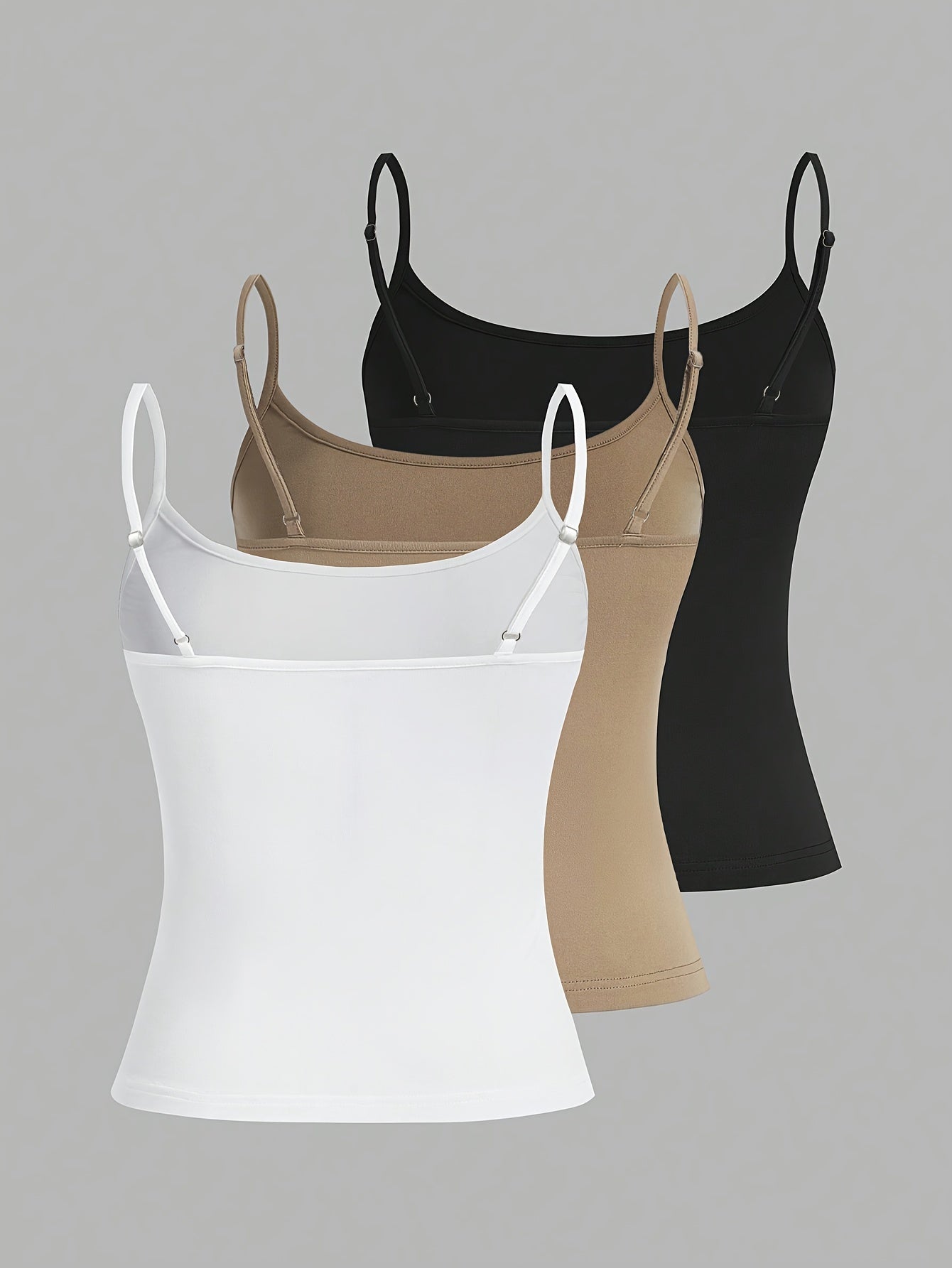 Women's Sexy Polyester Camisole Tops - Pack of 3, Knit Fabric Slingback Tank Tops with Off the Shoulder Collar, Solid Color Stretch Camis for All Seasons - 95% Polyester, 5% Elastane