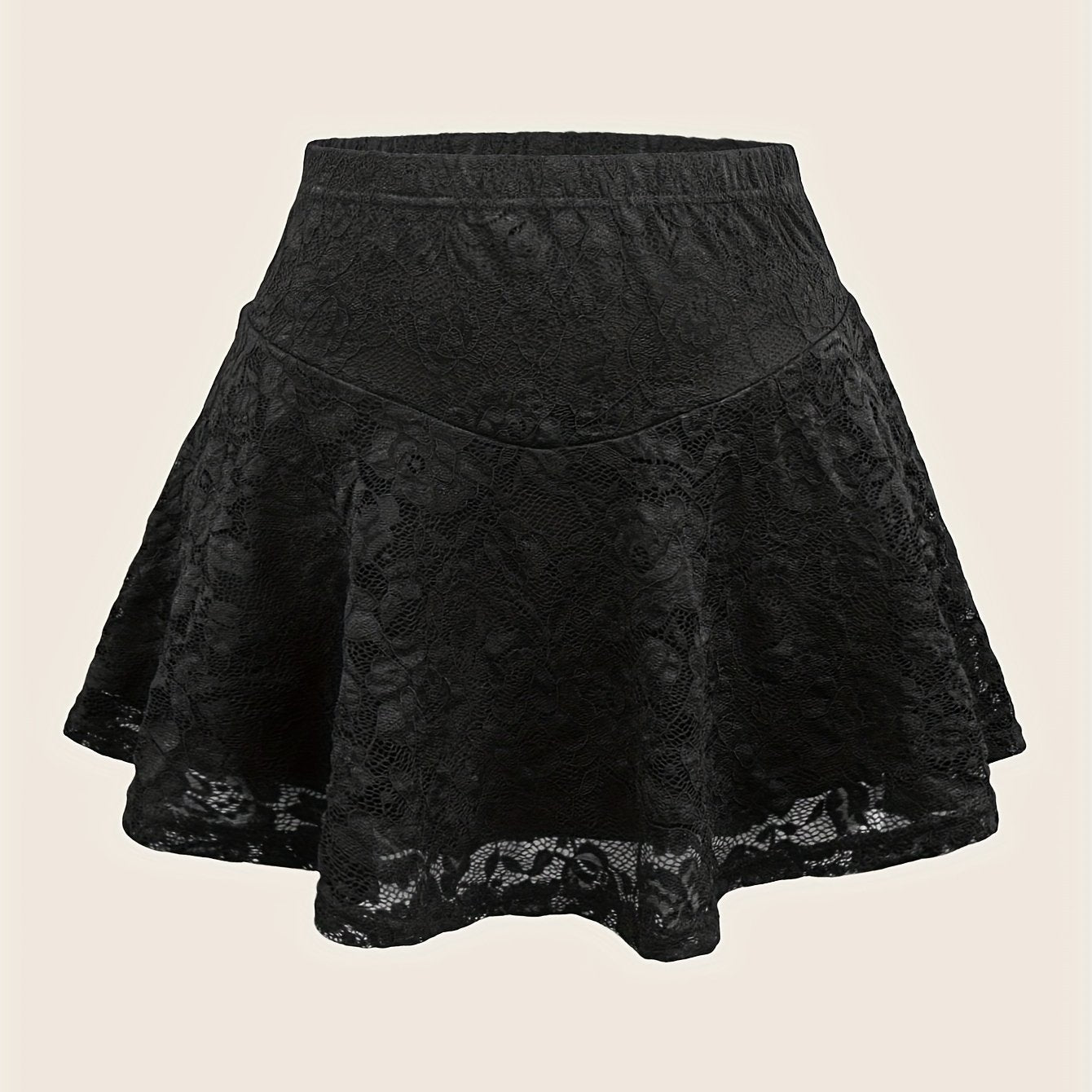 Women'S Elegant Black Lace Trim A-Line Skirt - High-Waisted, Stretchy Polyester Blend, Perfect for Summer Parties & Vacations, Vacation Attire | Highwaisted Skirt | Polyester Blend