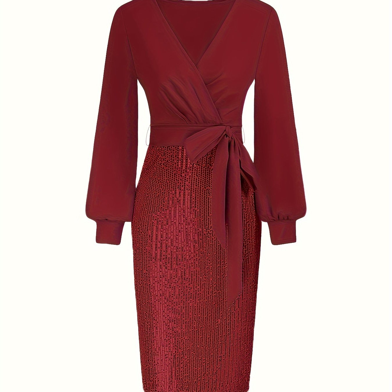 Elegant Black Sequin Bodycon Dress with Deep V-Neck and Long Sleeves - Perfect for Formal Events and Parties, Party Dress | Sequin Embellished Dress | Sleek Fit Dress