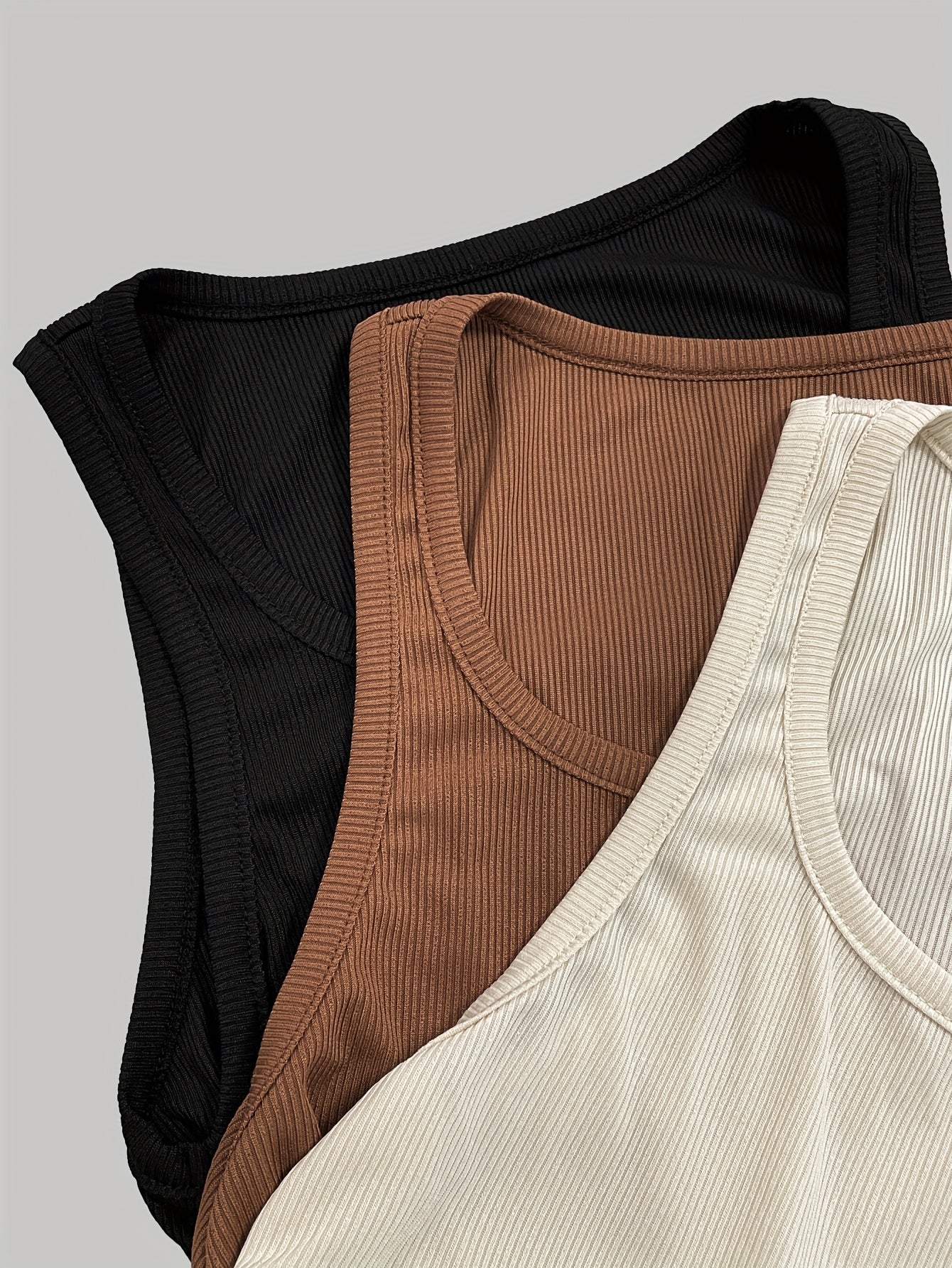 Women'S Casual Short Ribbed Sleeveless Top Summer Three-Piece Set