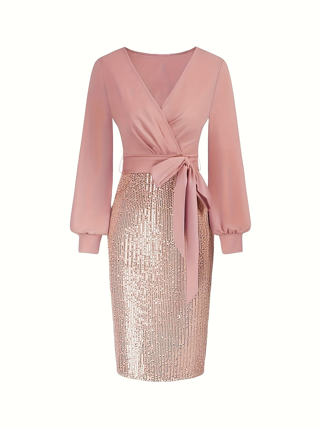 Elegant Black Sequin Bodycon Dress with Deep V-Neck and Long Sleeves - Perfect for Formal Events and Parties, Party Dress | Sequin Embellished Dress | Sleek Fit Dress