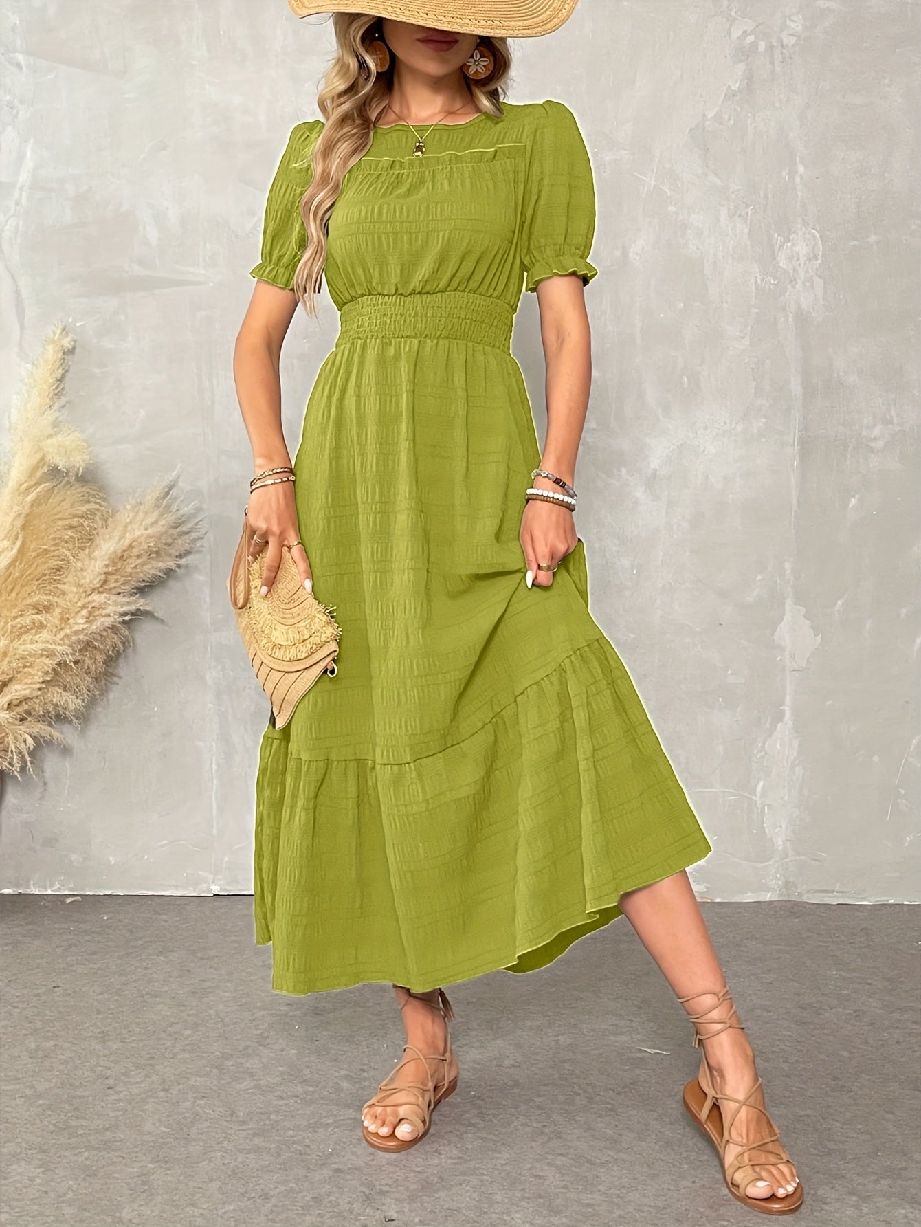St. Patrick's Summer Round Neck Design Ruffle Sleeve Maxi Dress