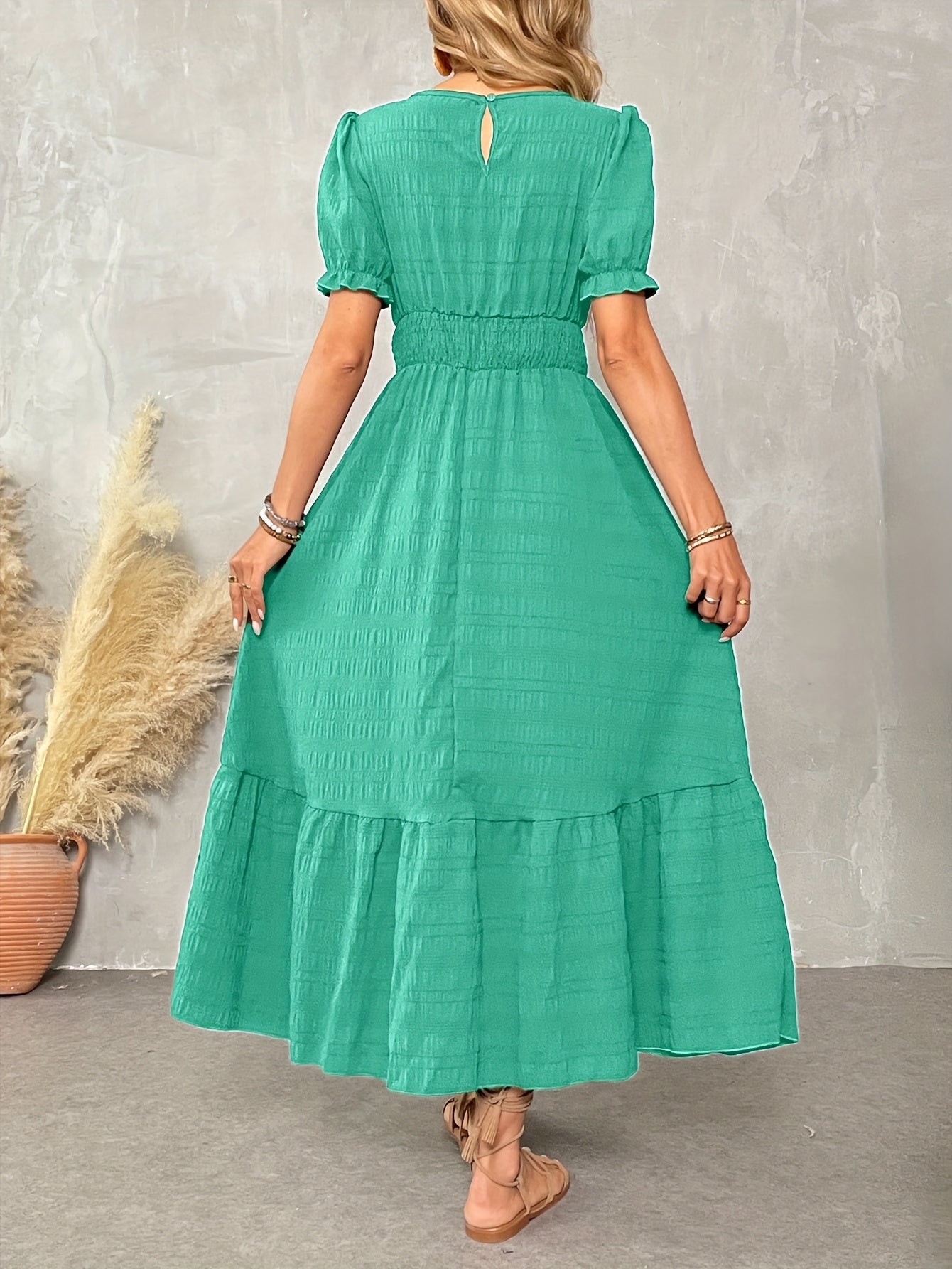 St. Patrick's Summer Round Neck Design Ruffle Sleeve Maxi Dress