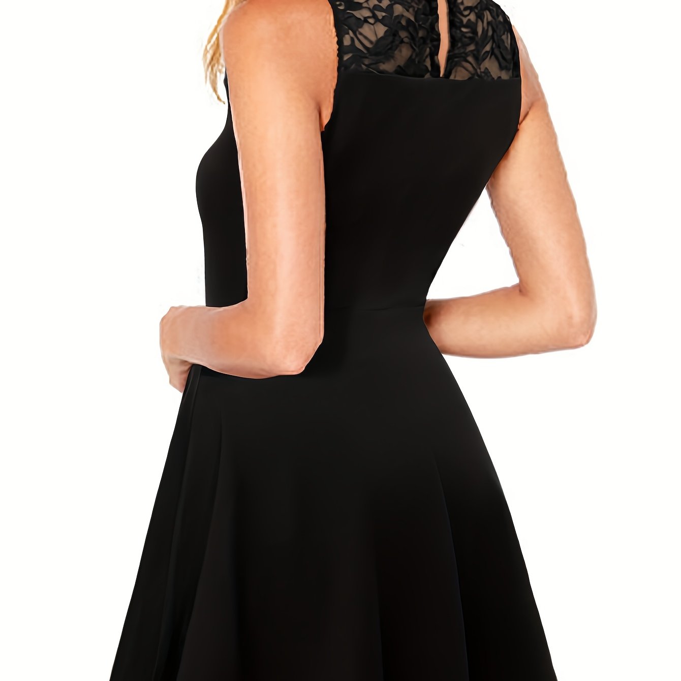 Elegant Sleeveless Lace Party Dress for Women - Sexy Hollow-Out Design, Knee-Length, Black, Perfect for Spring\u002FSummer Events, Lace Dress