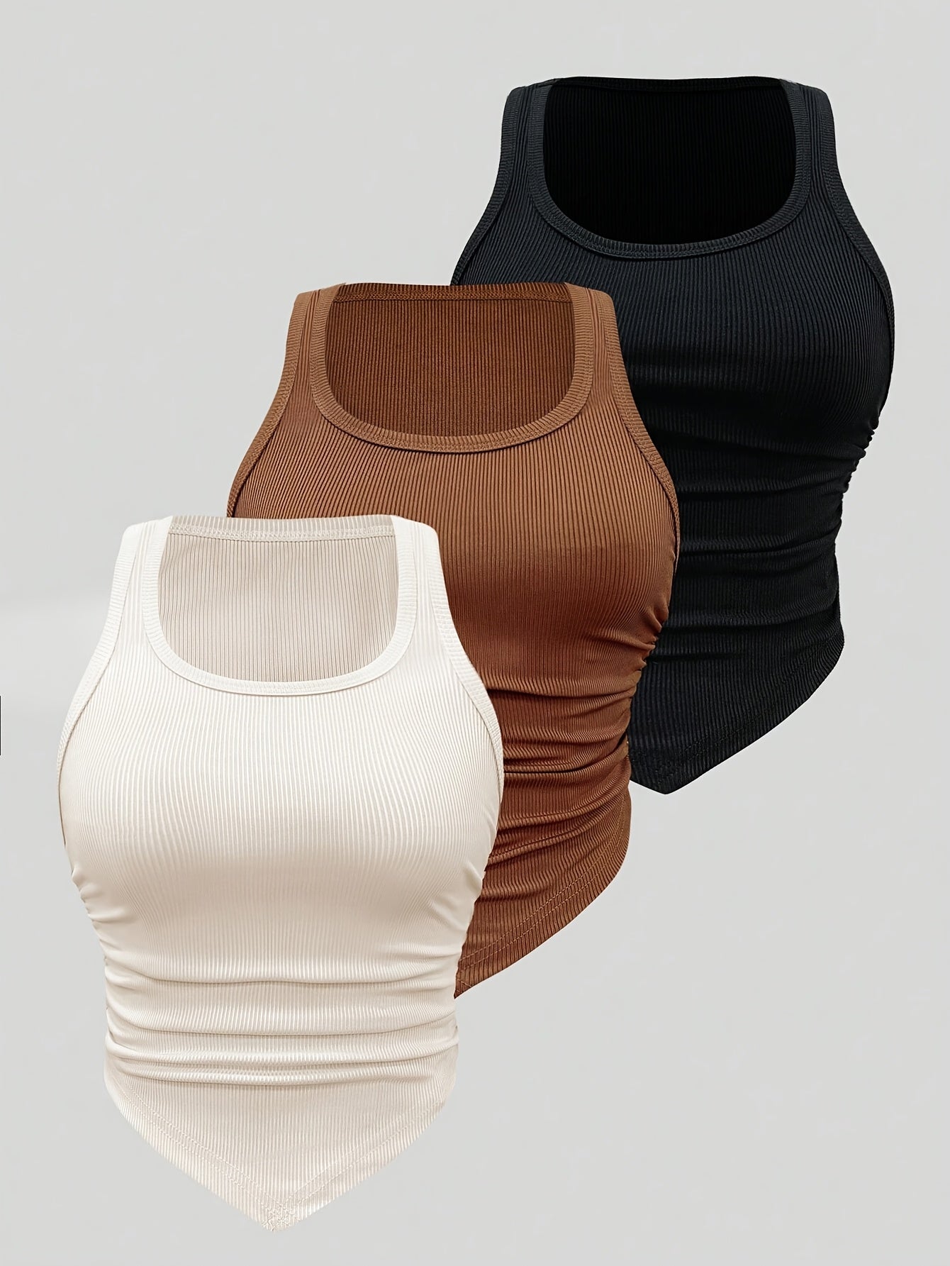 Women'S Casual Short Ribbed Sleeveless Top Summer Three-Piece Set