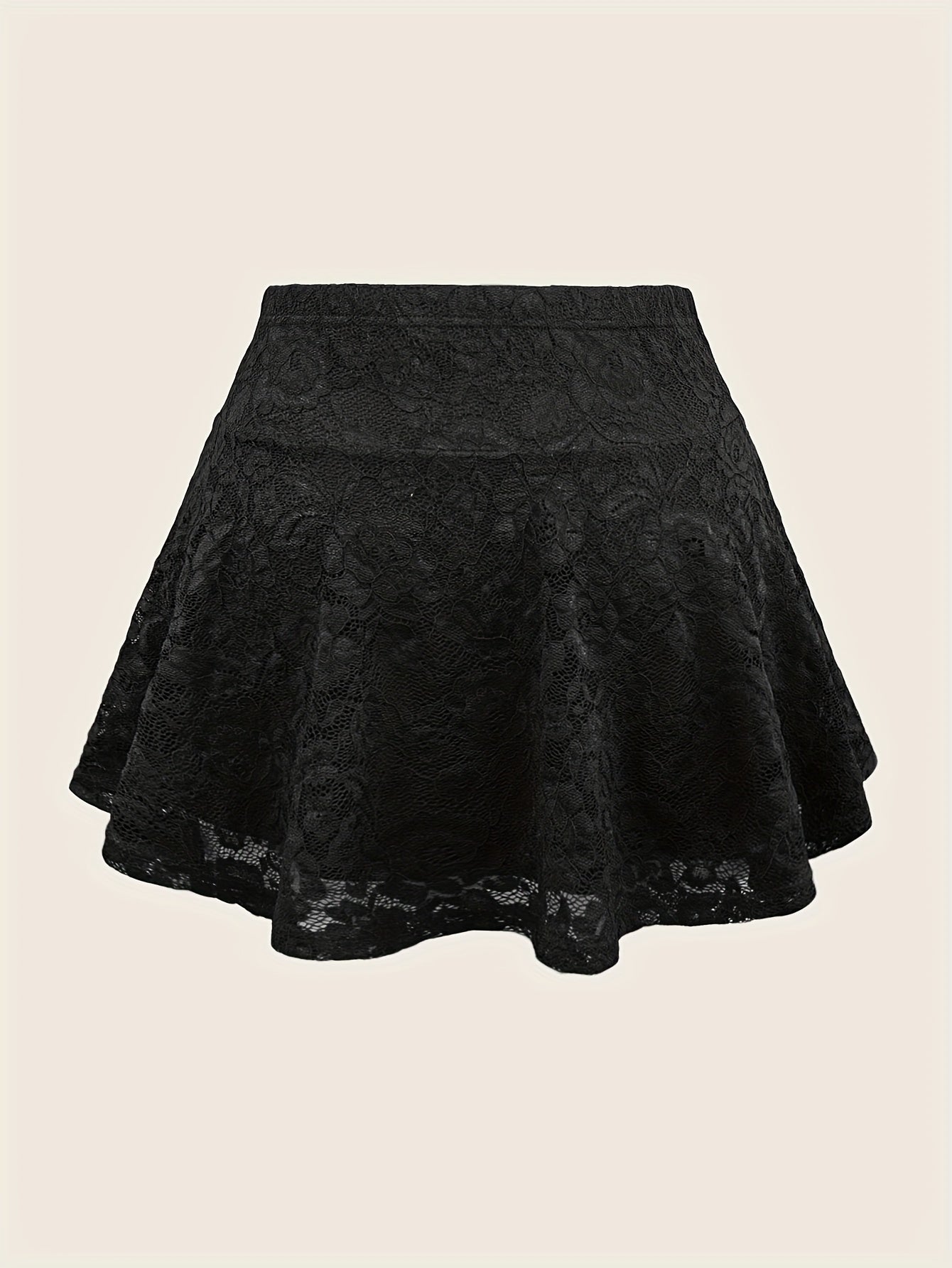 Women'S Elegant Black Lace Trim A-Line Skirt - High-Waisted, Stretchy Polyester Blend, Perfect for Summer Parties & Vacations, Vacation Attire | Highwaisted Skirt | Polyester Blend