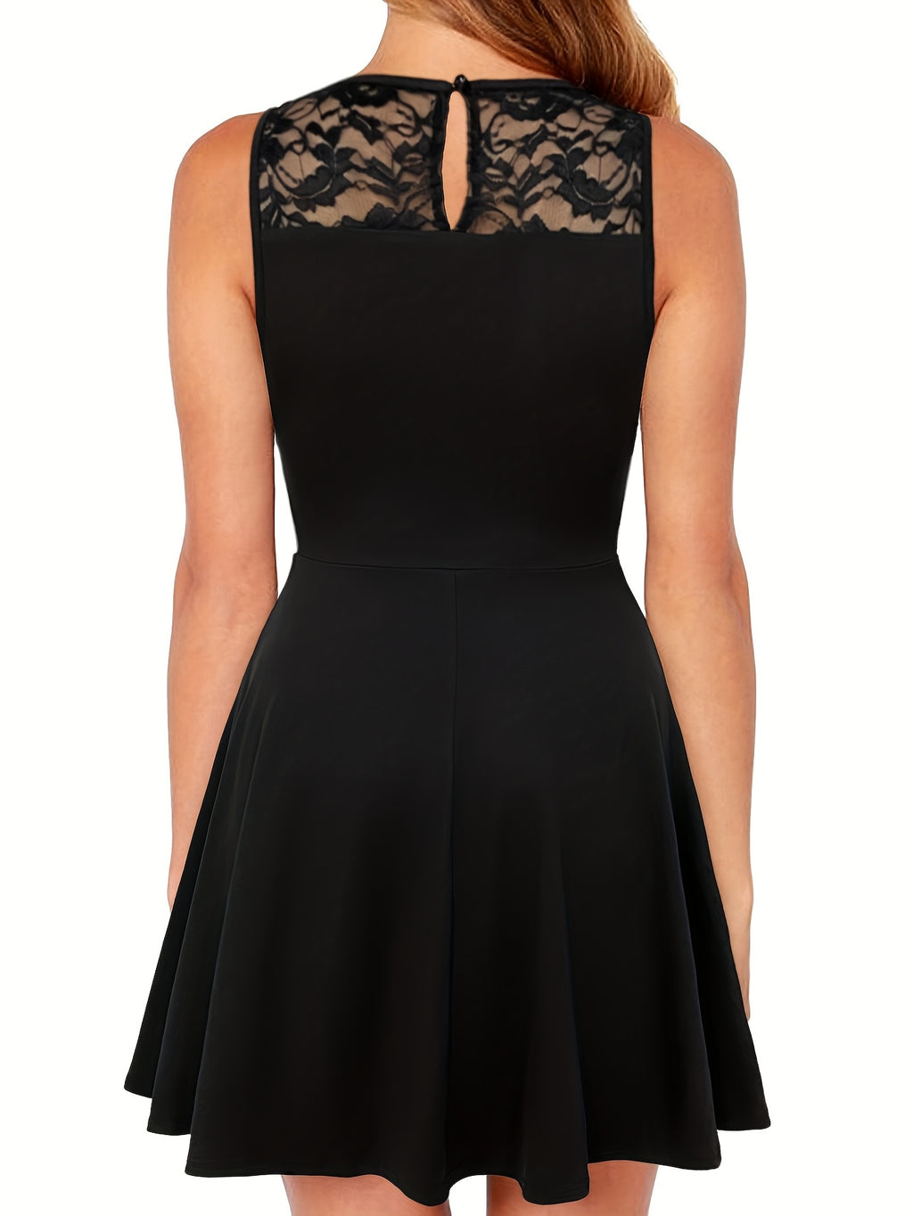 Elegant Sleeveless Lace Party Dress for Women - Sexy Hollow-Out Design, Knee-Length, Black, Perfect for Spring\u002FSummer Events, Lace Dress