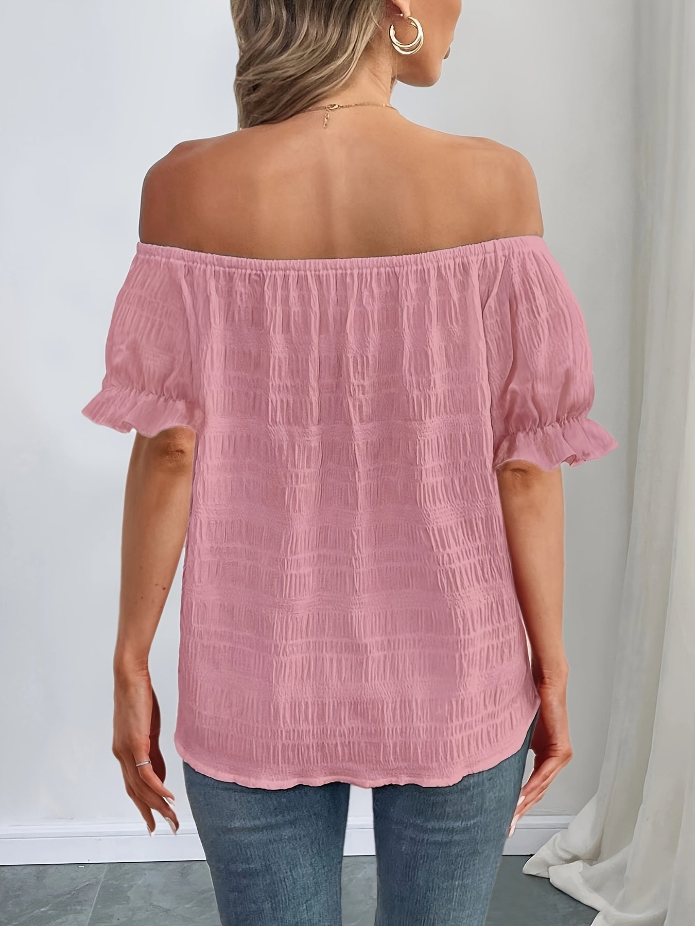 French Elegant Women's Casual Pleated Off-the-Shoulder Short Sleeve Top Summer Dress