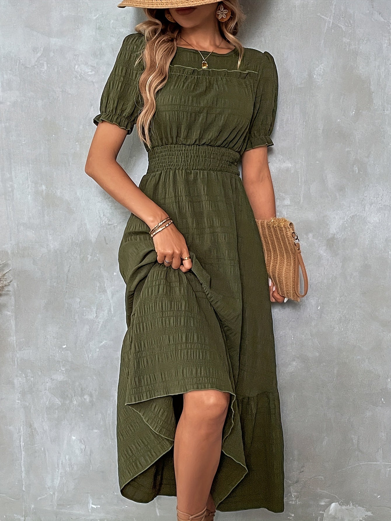 St. Patrick's Summer Round Neck Design Ruffle Sleeve Maxi Dress