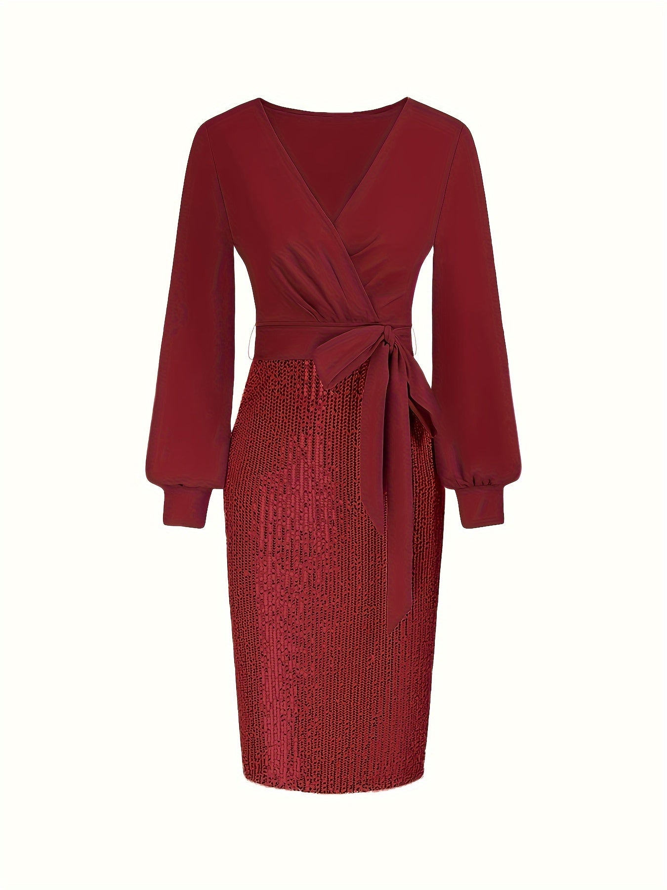 Elegant Black Sequin Bodycon Dress with Deep V-Neck and Long Sleeves - Perfect for Formal Events and Parties, Party Dress | Sequin Embellished Dress | Sleek Fit Dress