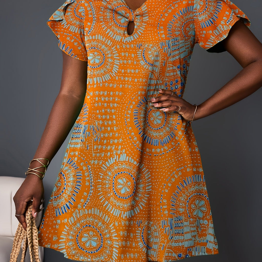 Summer New Twisted Design Short Sleeve Printed Dress