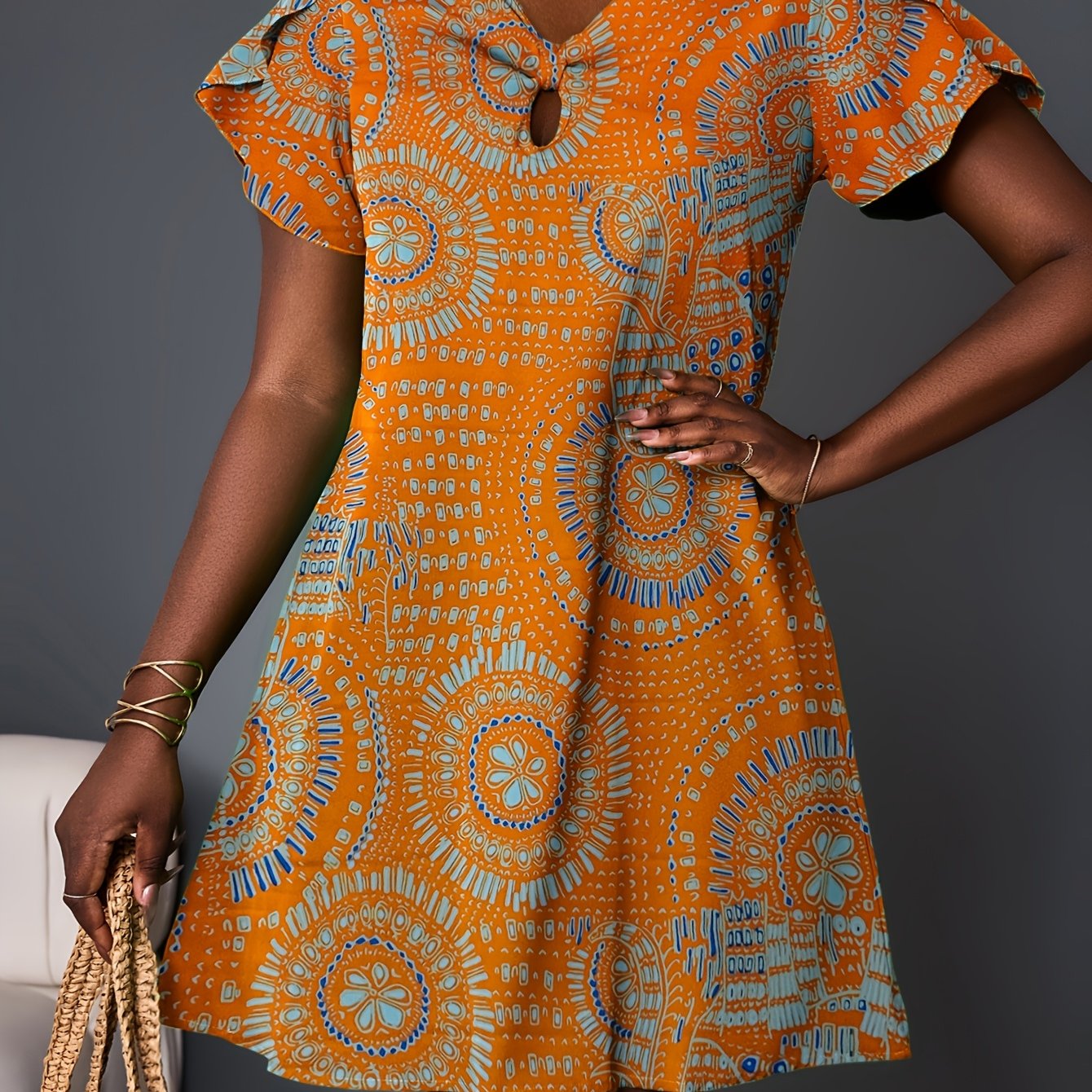 Summer New Twisted Design Short Sleeve Printed Dress