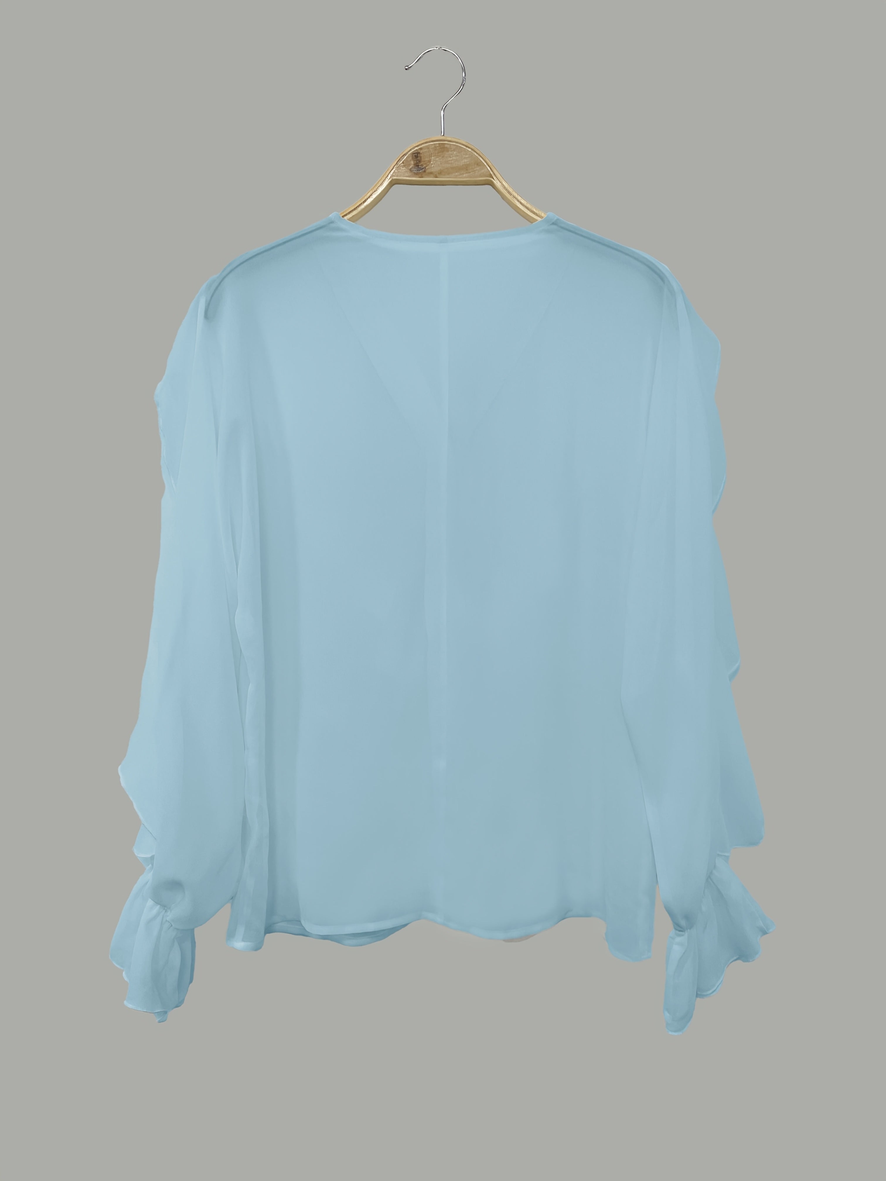 Solid Color Button Front Blouse, Elegant Long Sleeve Ruffle Trim Blouse for Spring & Fall - Women's Clothing - Soft Fabric - For Women - Suitable for Casual & Formal Occasions - Perfect Gift for Her