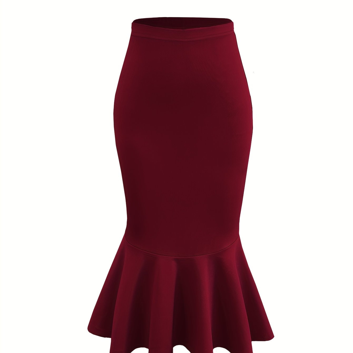 Women's High-Waisted Stretchy Mermaid Skirt - Elegant Ruffled Hem A-Line Pencil Skirt, Solid Color Machine Washable Slim Fit for Spring\u002FSummer Casual & Formal Wear, Formal Attire, Fish Tail Style, Nontransparent Fabric
