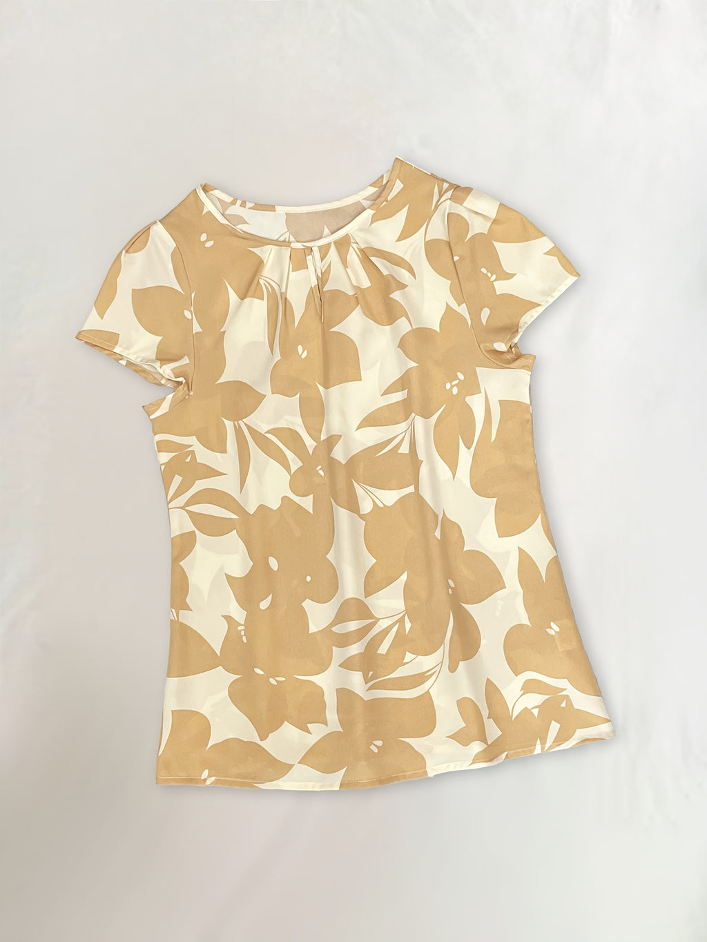 Women'S Casual Floral Print Ruched Bust Crew Neck Short Sleeve Polyester Blouse Top