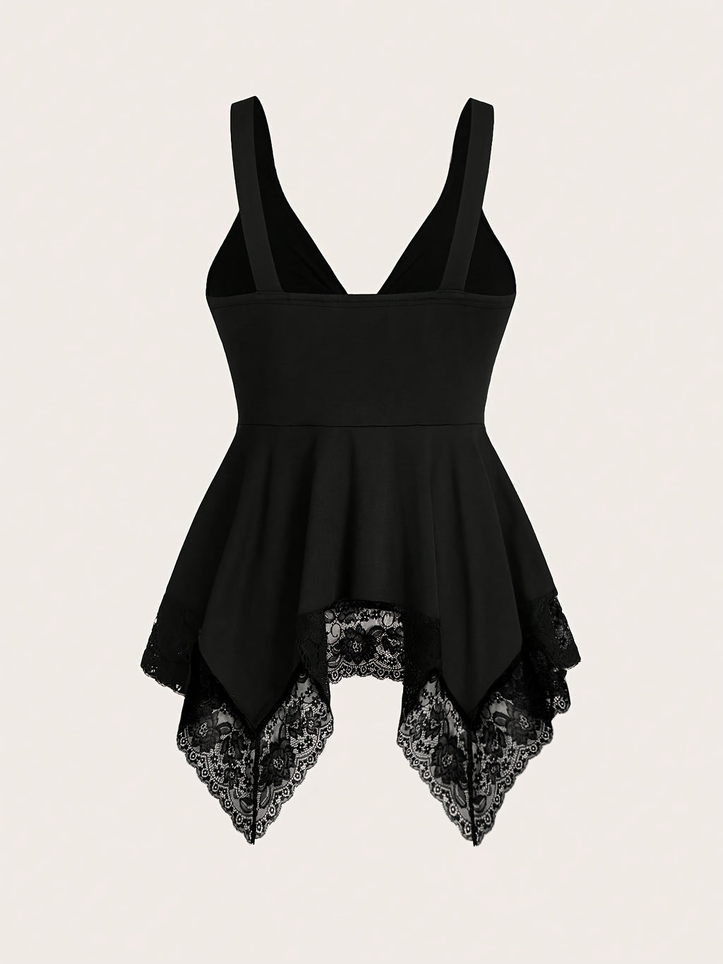 1pc Elegant Lace-Trimmed V-Neck Camisole with Thick Straps - Sexy French Style Knitted Top for Women, Polyester, All Seasons