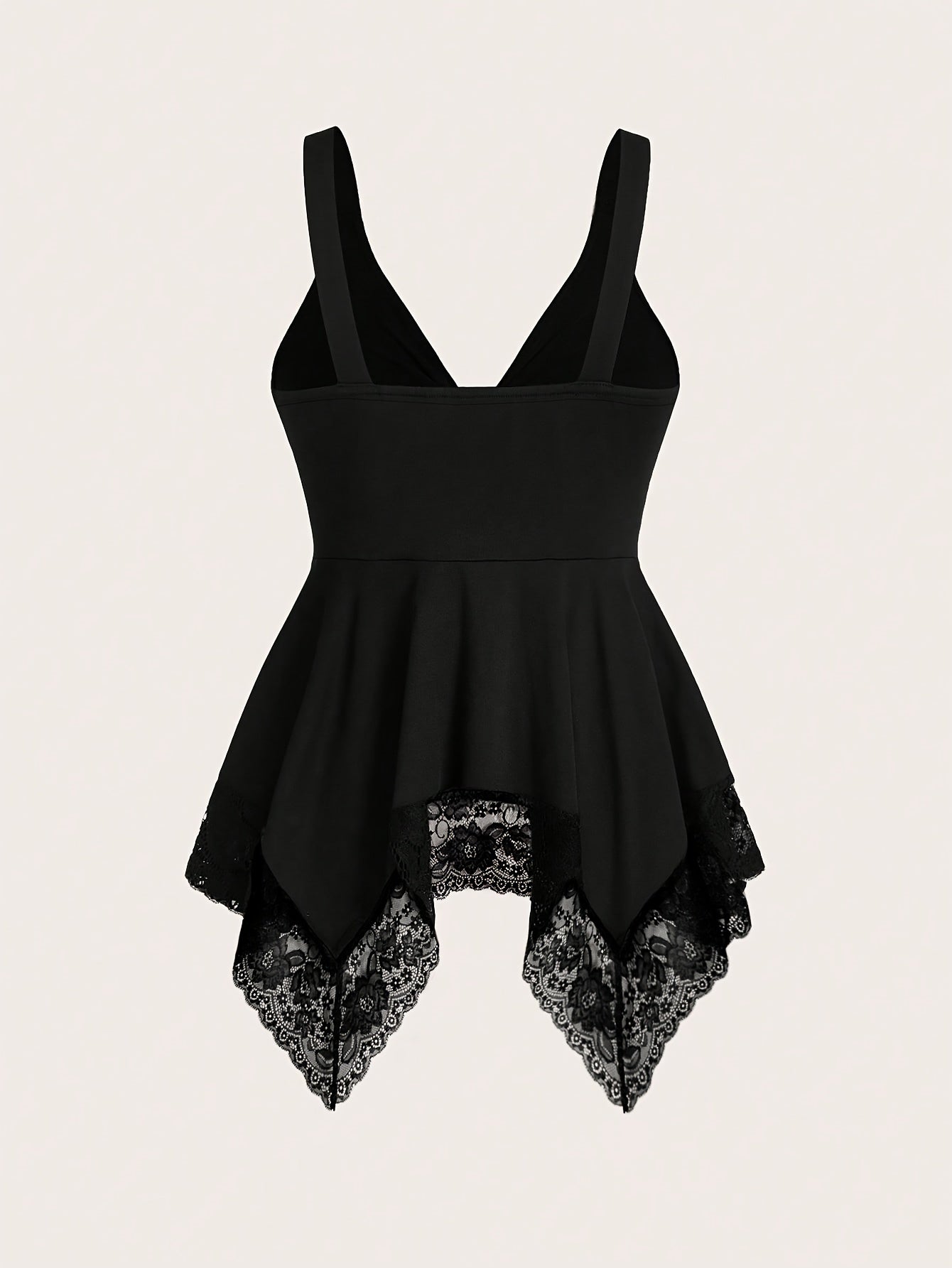 1pc Elegant Lace-Trimmed V-Neck Camisole with Thick Straps - Sexy French Style Knitted Top for Women, Polyester, All Seasons