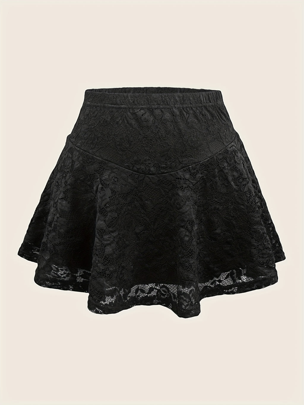 Women'S Elegant Black Lace Trim A-Line Skirt - High-Waisted, Stretchy Polyester Blend, Perfect for Summer Parties & Vacations, Vacation Attire | Highwaisted Skirt | Polyester Blend