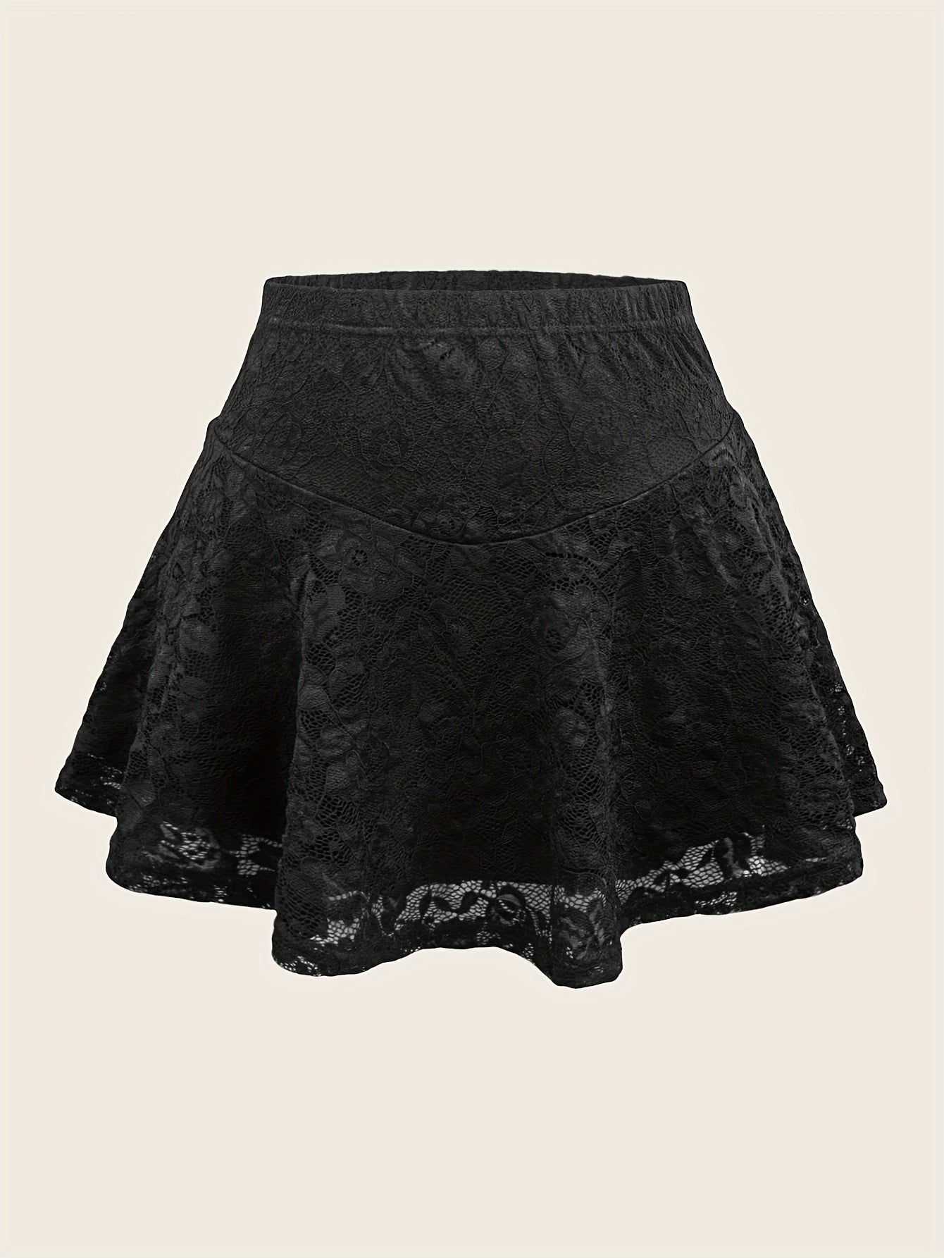 Women'S Elegant Black Lace Trim A-Line Skirt - High-Waisted, Stretchy Polyester Blend, Perfect for Summer Parties & Vacations, Vacation Attire | Highwaisted Skirt | Polyester Blend
