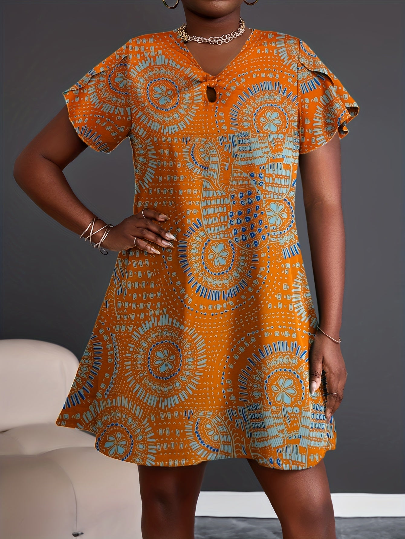 Summer New Twisted Design Short Sleeve Printed Dress
