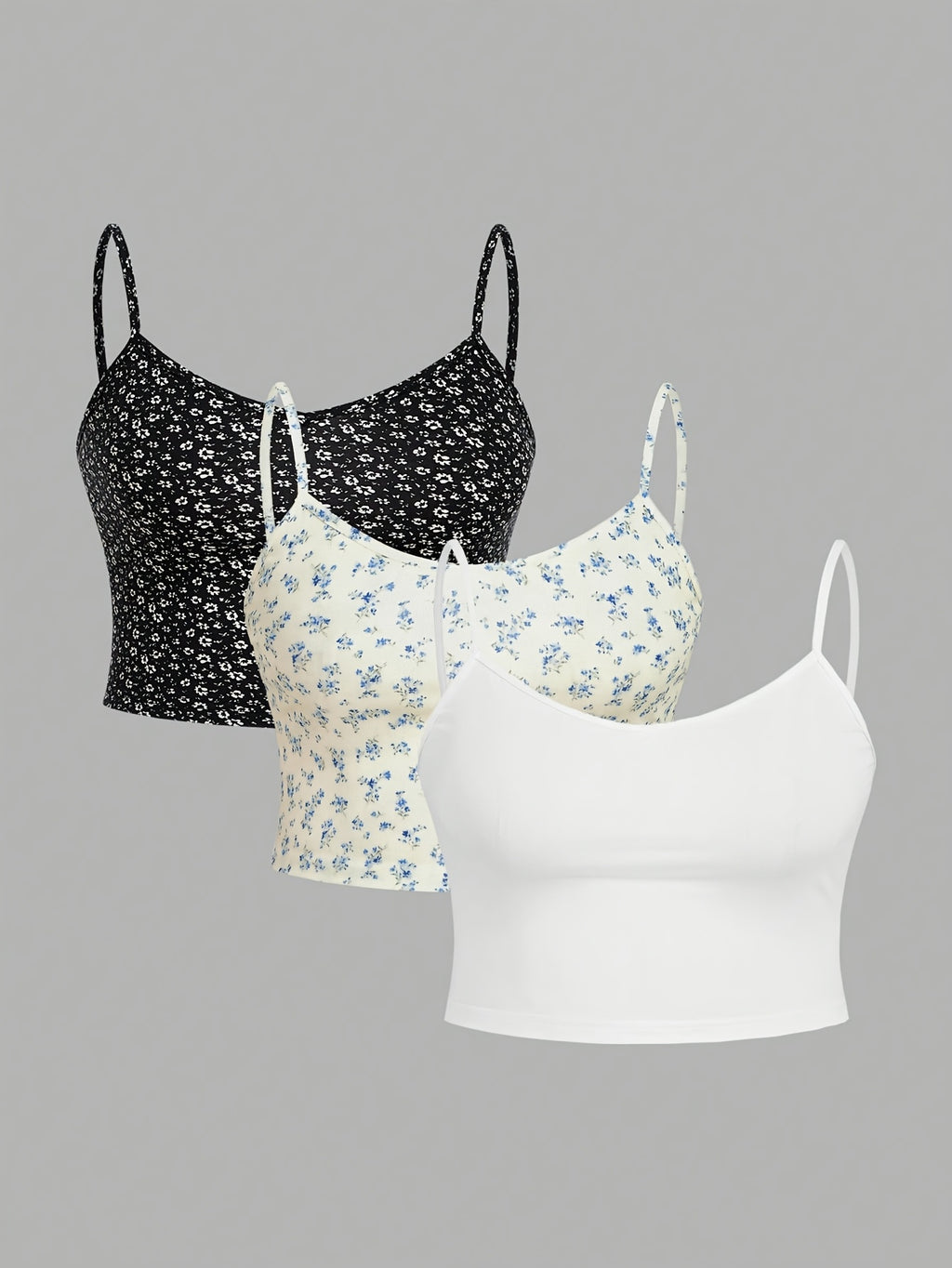 Summer Casual Women's Round Neck Camisole Short Vest Three-Piece Set