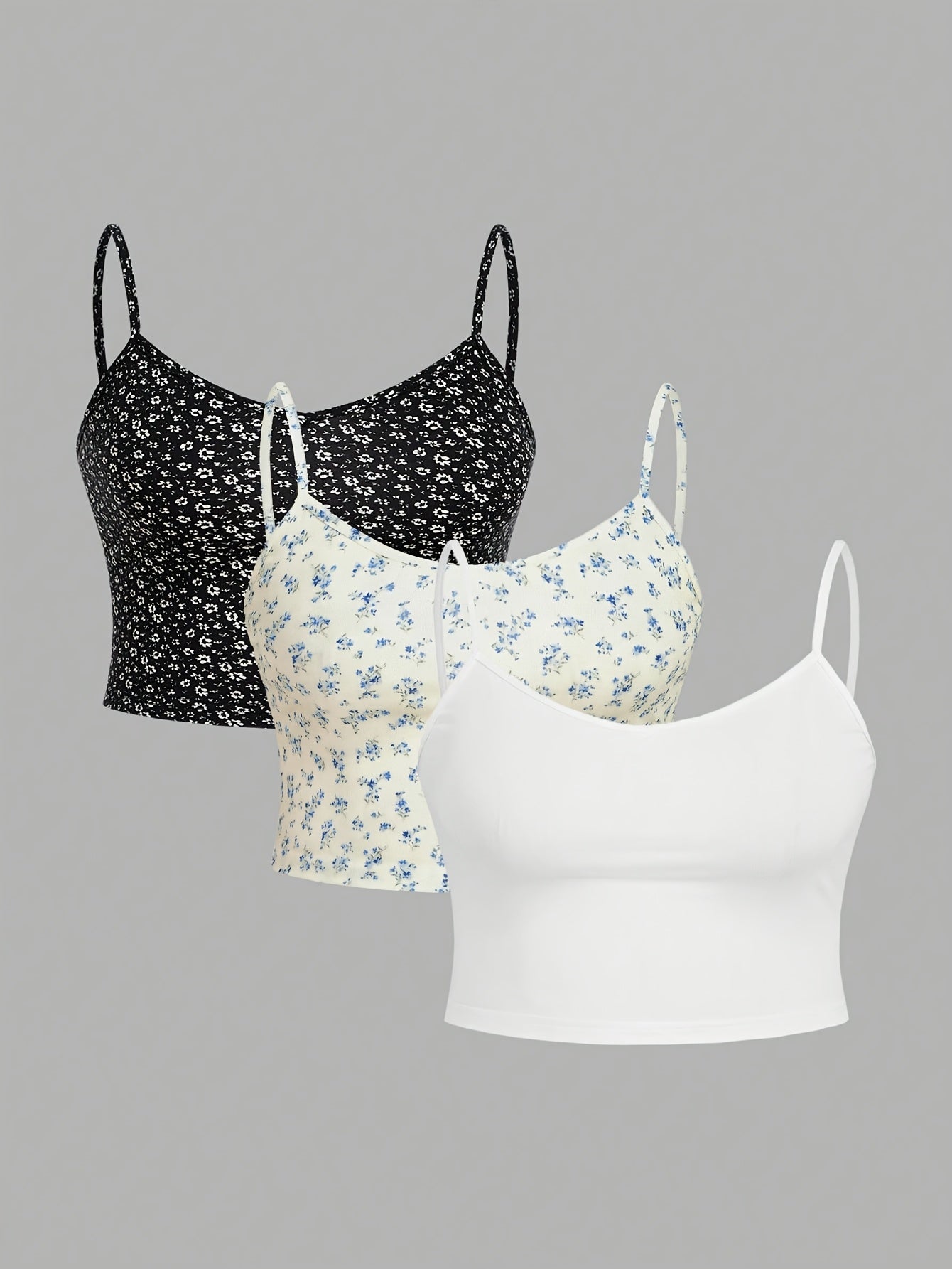 Summer Casual Women's Round Neck Camisole Short Vest Three-Piece Set