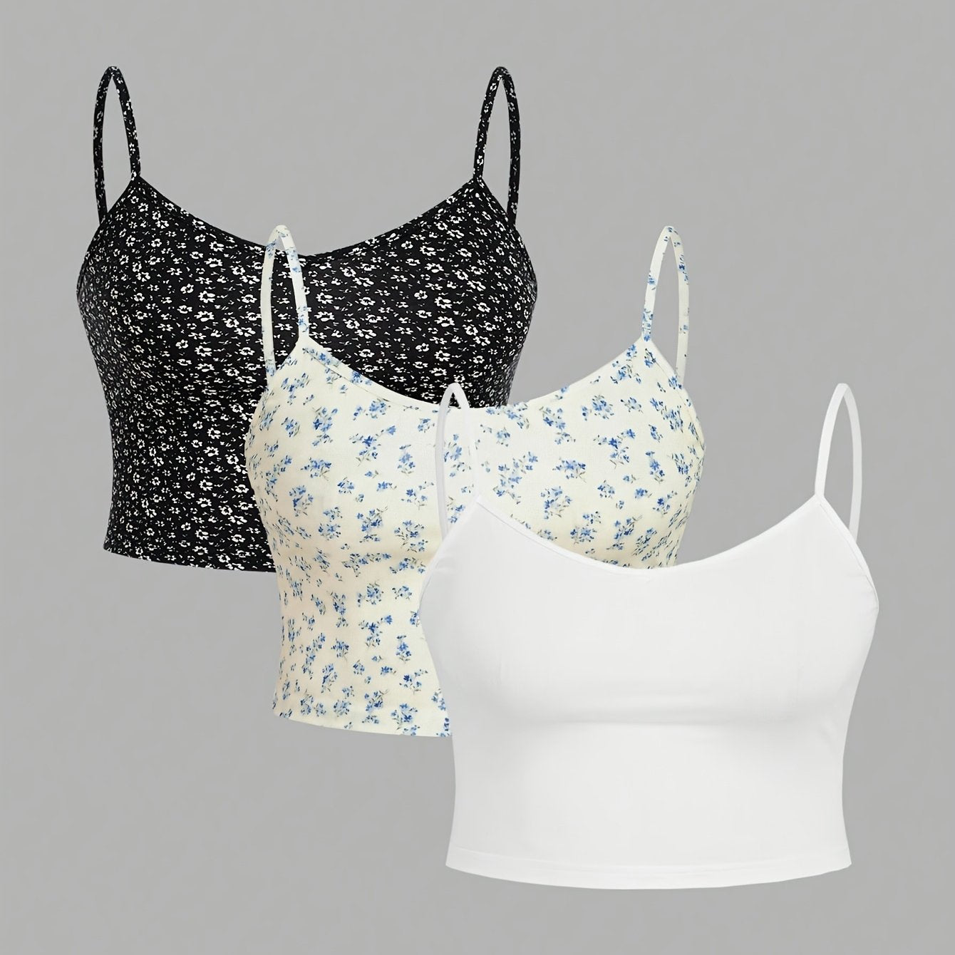 Summer Casual Women's Round Neck Camisole Short Vest Three-Piece Set