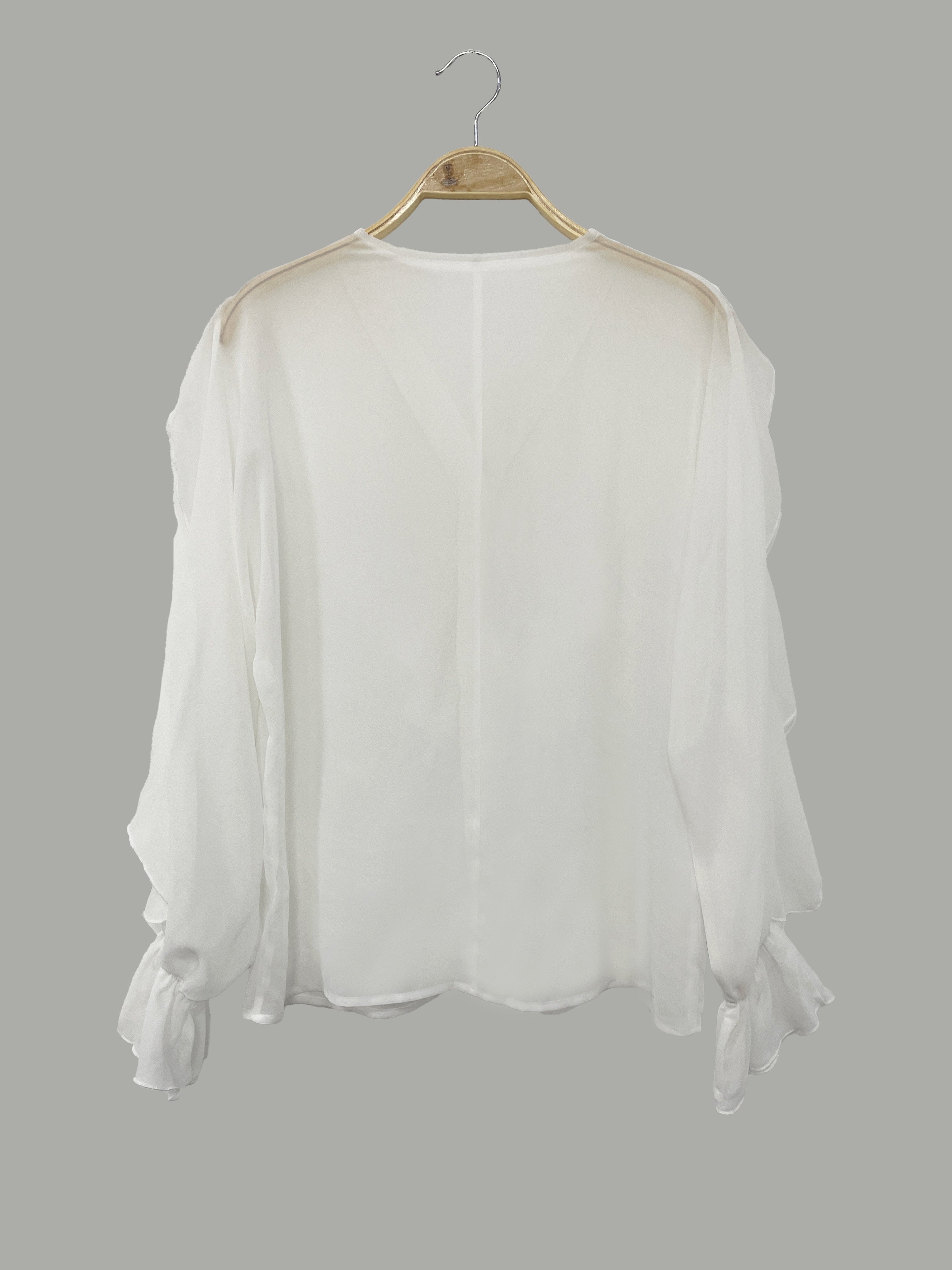 Solid Color Button Front Blouse, Elegant Long Sleeve Ruffle Trim Blouse for Spring & Fall - Women's Clothing - Soft Fabric - For Women - Suitable for Casual & Formal Occasions - Perfect Gift for Her